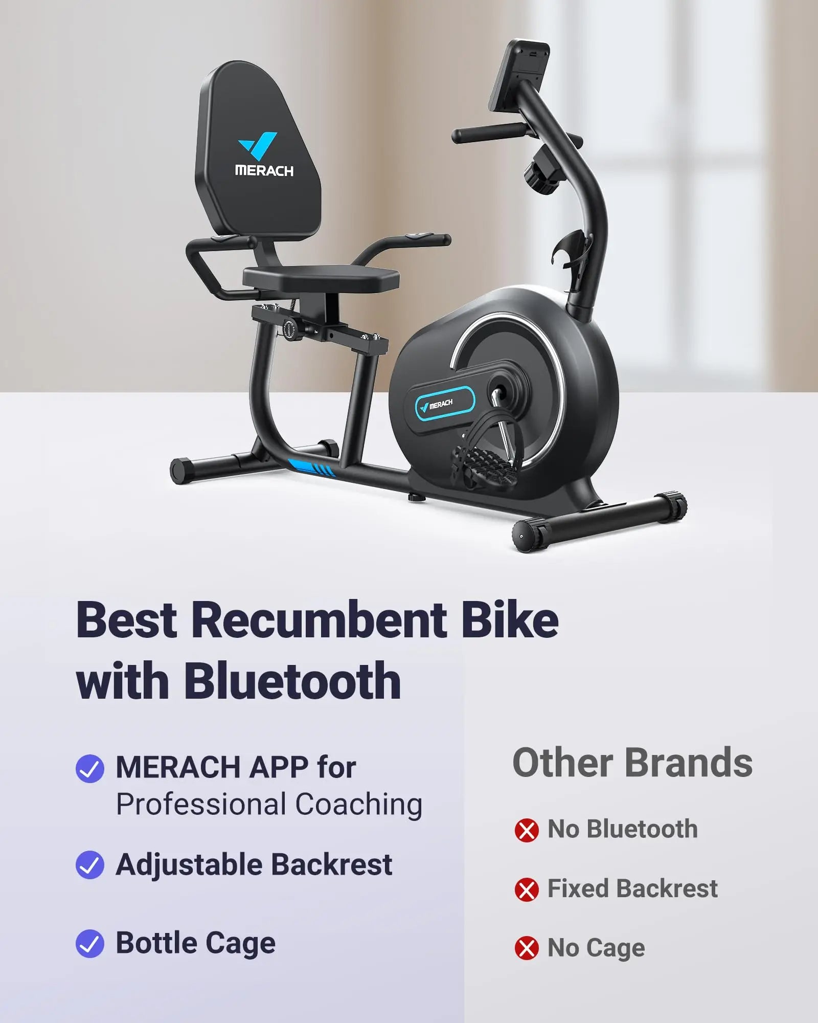 Recumbent Exercise Bike | Smart Bluetooth Magnetic Bike with LCD, Heart Rate Monitor, 8 Resistance Levels, App Connectivity for Home Fitness
