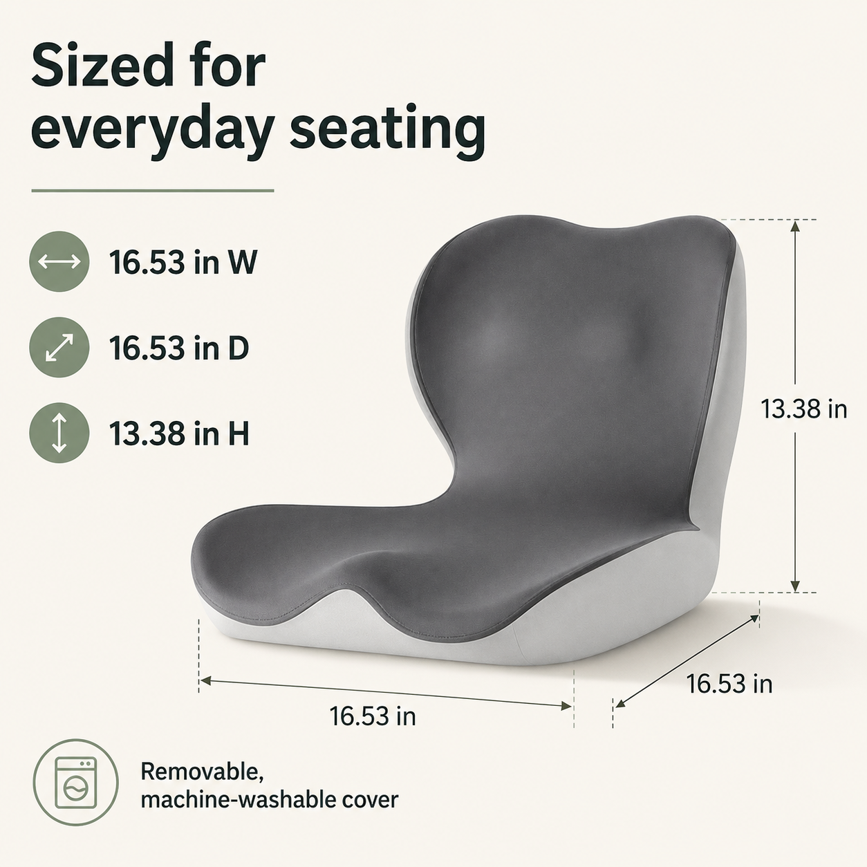 L-Shaped Memory Foam Seat Cushion with Back Support | Breathable Washable Cover for Office, Car and Home Chairs