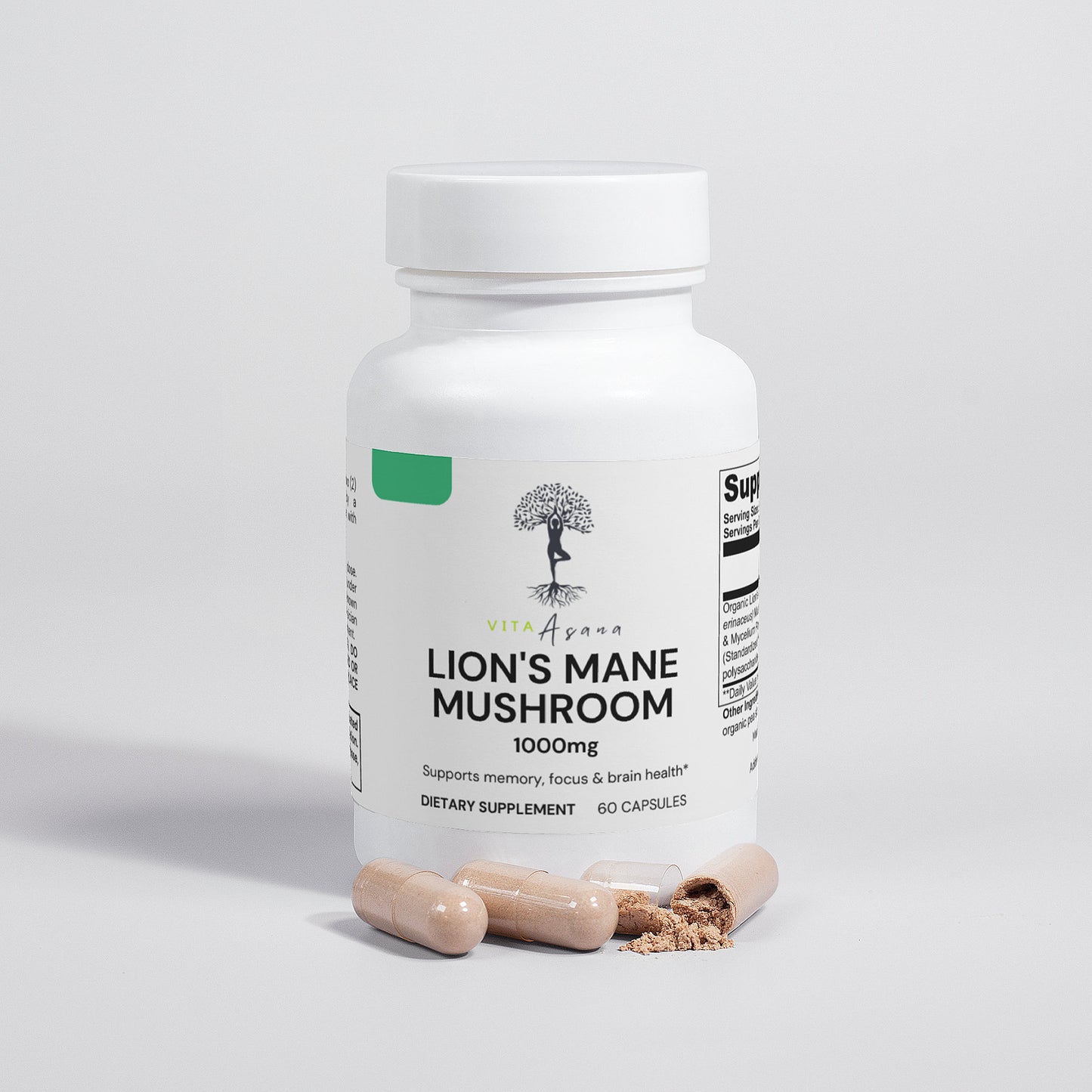 Lion’s Mane Mushroom Capsules | Brain Health | Focus & Memory Support | Cognitive Function | Natural Nootropic | Mental Clarity | Vita Asana