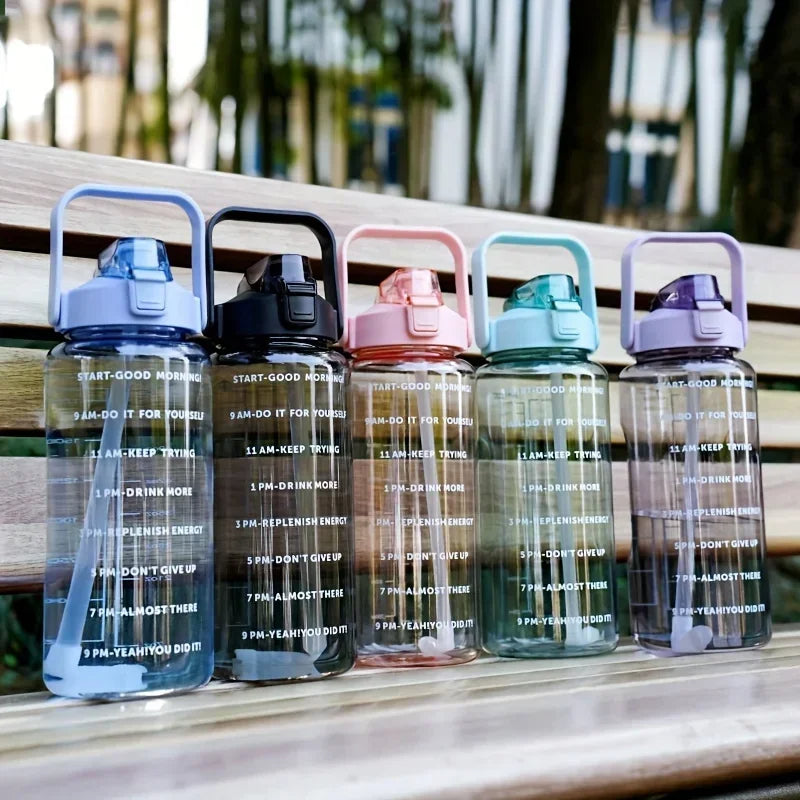 68 oz Motivational Water Bottle – 2 L Leak-Proof Sports Jug with Straw, Time Marker & Flip-Top Lid, BPA-Free