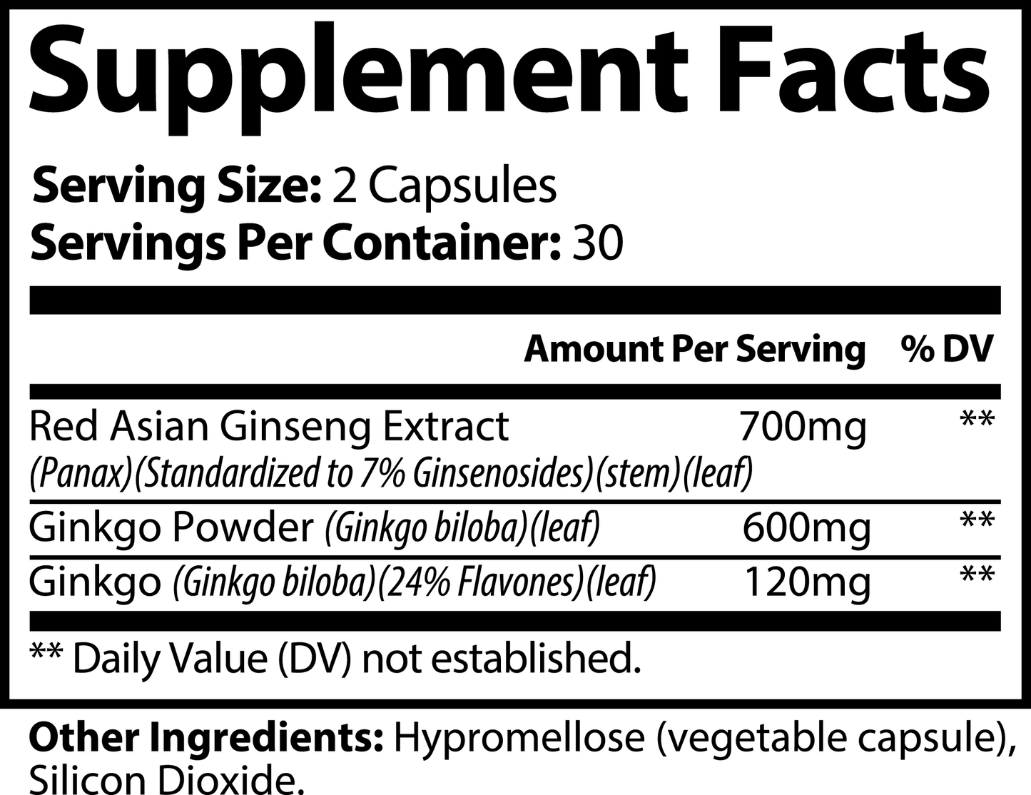 Ginkgo Biloba & Ginseng Capsules | Korean Red Panax Ginseng | Brain Support | Energy Boost | Focus & Memory | Cognitive Health | Vita Asana