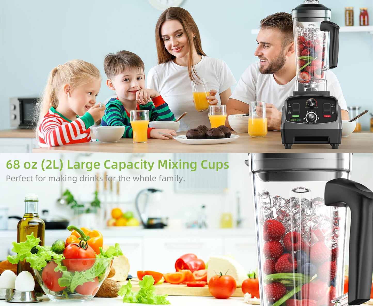 2200W Countertop Blender for Smoothies & Food Prep | BPA-Free 2L Jar, Timer, 6 Blades, Ice Crusher | Powerful Home Mixer with Safety Features