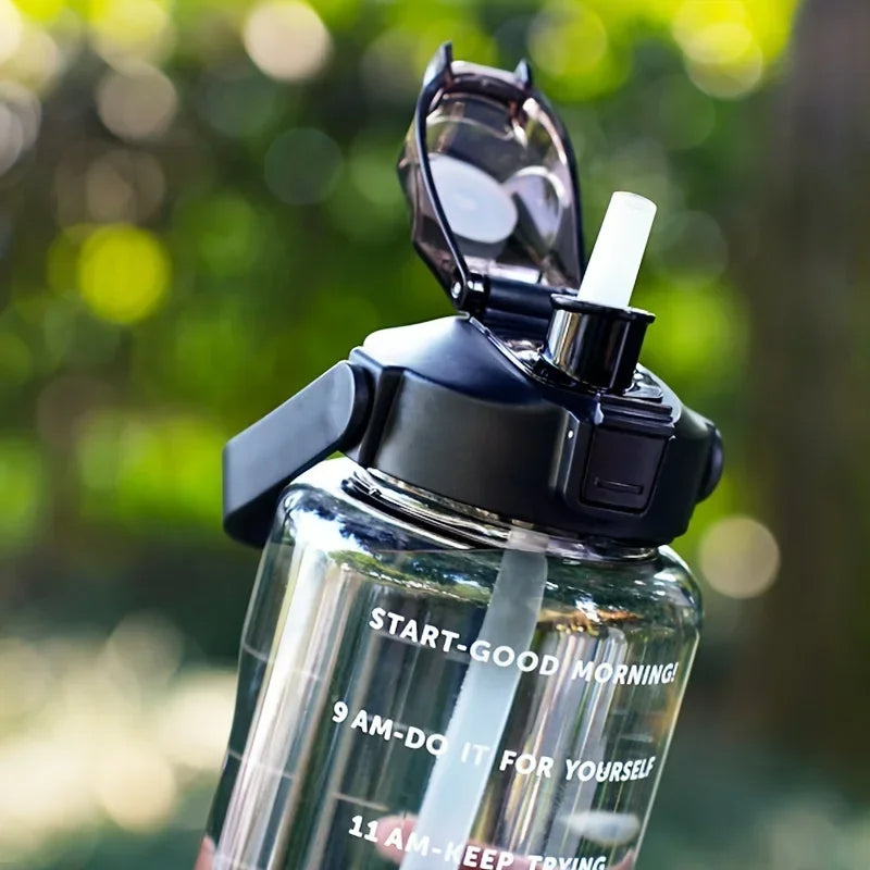 68 oz Motivational Water Bottle – 2 L Leak-Proof Sports Jug with Straw, Time Marker & Flip-Top Lid, BPA-Free