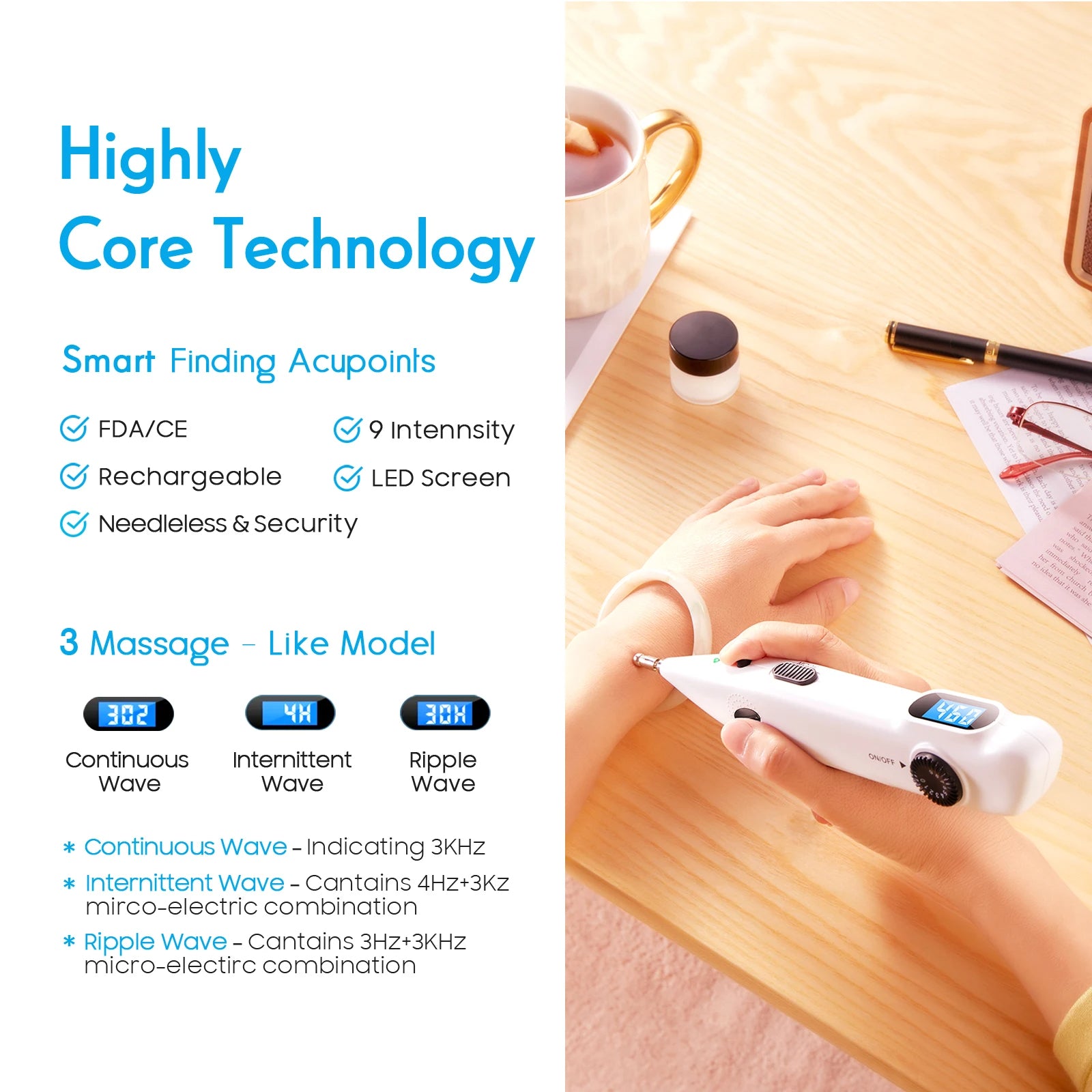 Electronic Acupuncture Pen | Needle-Free Meridian Massage with Pulse Therapy | Auto Acupoint Detection, 9 Intensity Levels, USB Rechargeable