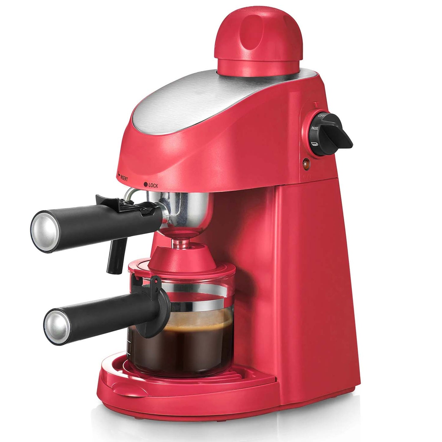 Compact Steam Espresso Machine 3.5 Bar | 4 Cup Coffee Maker with Milk Frother | Home Cappuccino & Latte Brewer Red