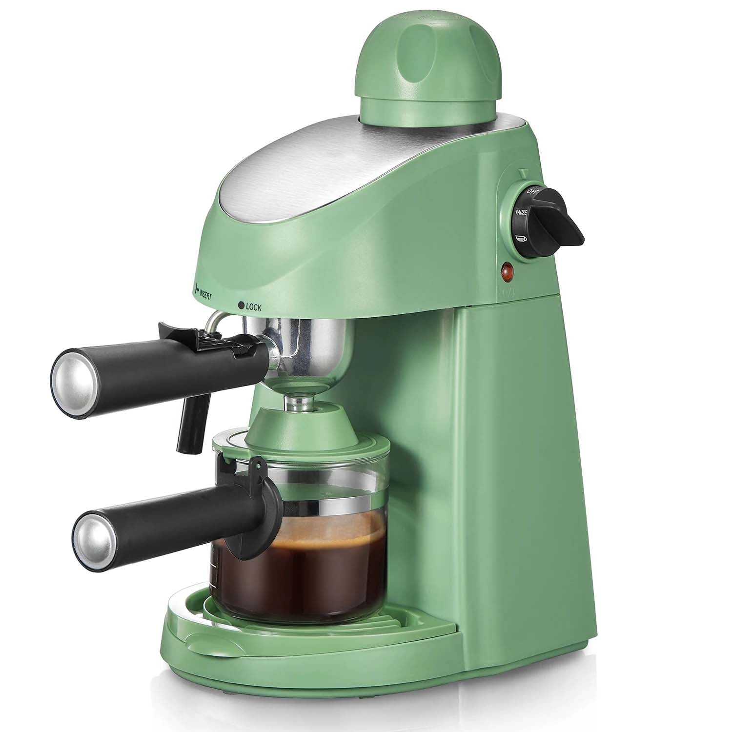 Compact Steam Espresso Machine 3.5 Bar | 4 Cup Coffee Maker with Milk Frother | Home Cappuccino & Latte Brewer Green