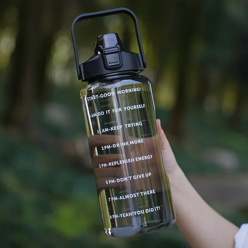 68 oz Water Bottle with Straw & Time Marker | Large 2L Motivational Water Jug | Leakproof, BPA-Free, Portable for Gym & Travel
