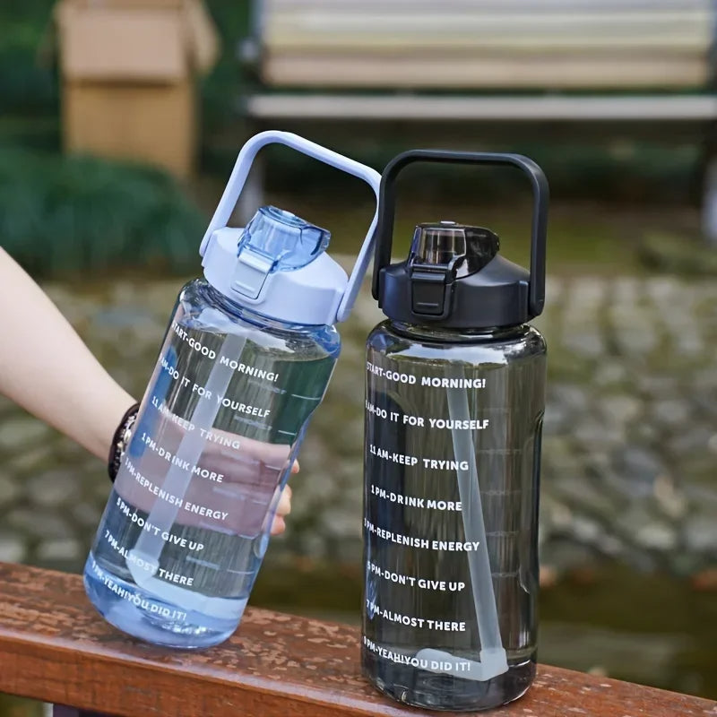 68 oz Water Bottle with Straw & Time Marker | Large 2L Motivational Water Jug | Leakproof, BPA-Free, Portable for Gym & Travel