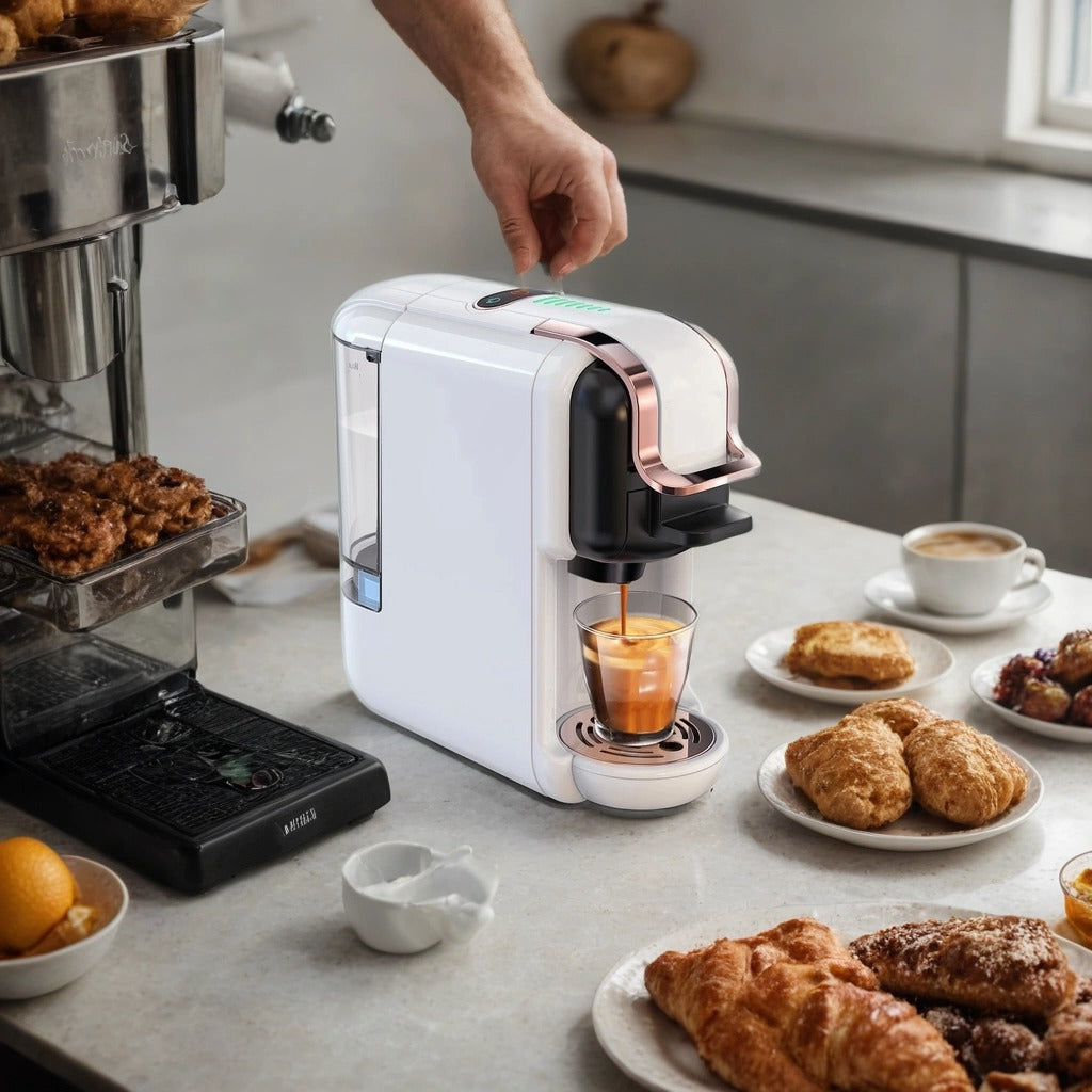 5-in-1 Coffee Maker Compatible with Nespresso®, K-Cup®, Dolce Gusto®, ESE & Ground | 20-Bar Pump | Hot & Iced, Slim Design White