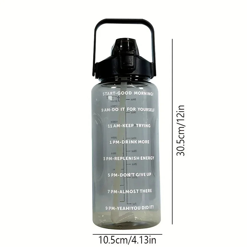 68 oz Water Bottle with Straw & Time Marker | Large 2L Motivational Water Jug | Leakproof, BPA-Free, Portable for Gym & Travel