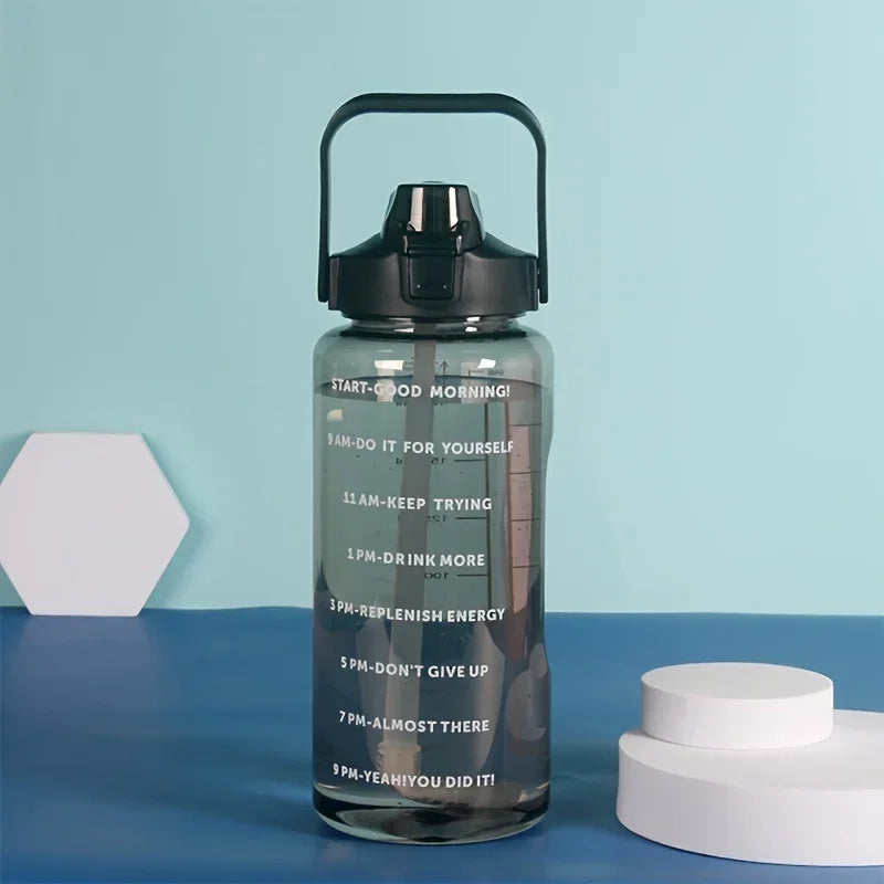 68 oz Motivational Water Bottle – 2 L Leak-Proof Sports Jug with Straw, Time Marker & Flip-Top Lid, BPA-Free