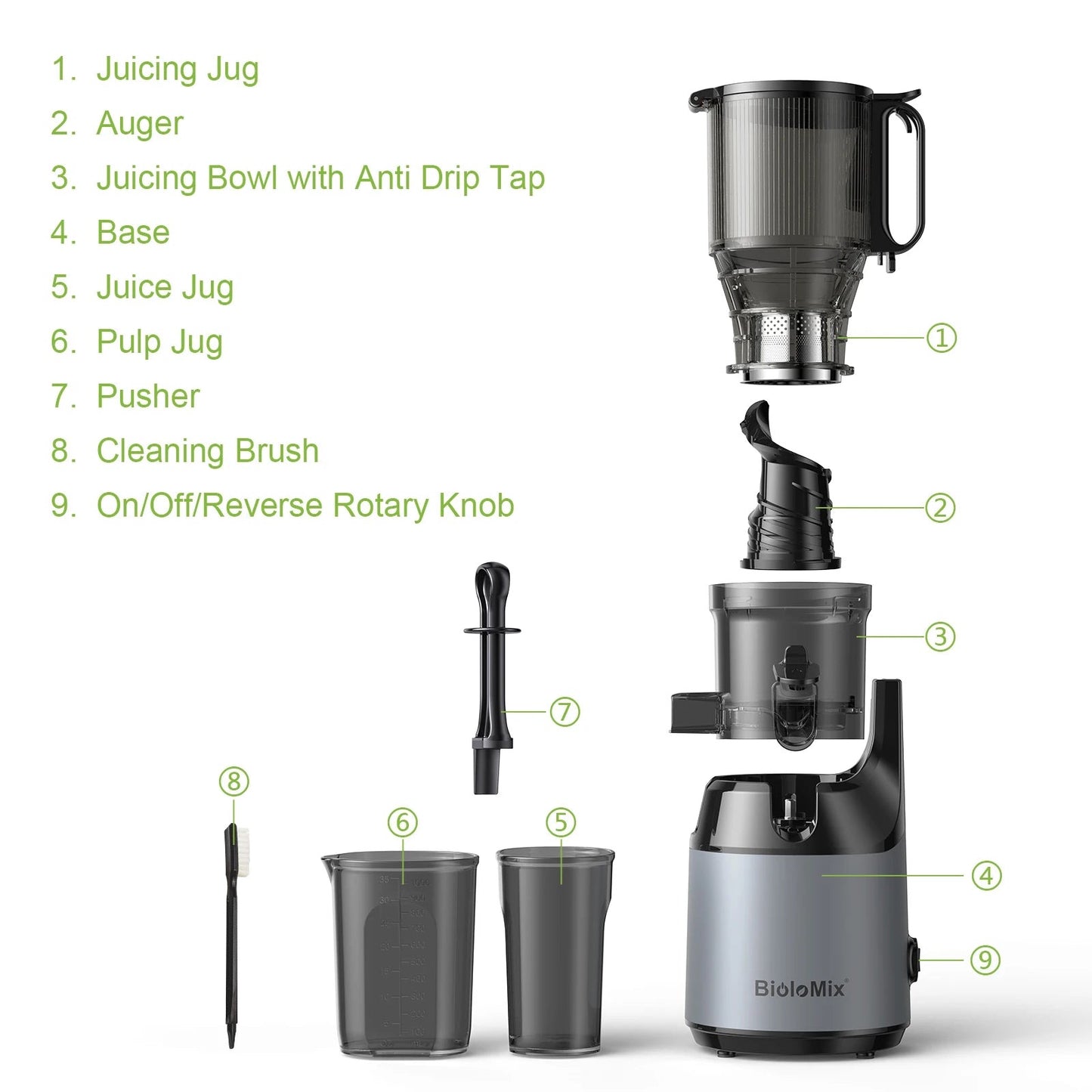 Cold Press Juicer Machine | 5.2in Wide Mouth, 200W Slow Masticating Juicer for Whole Fruits & Veggies â BPA-Free, Dishwasher Safe