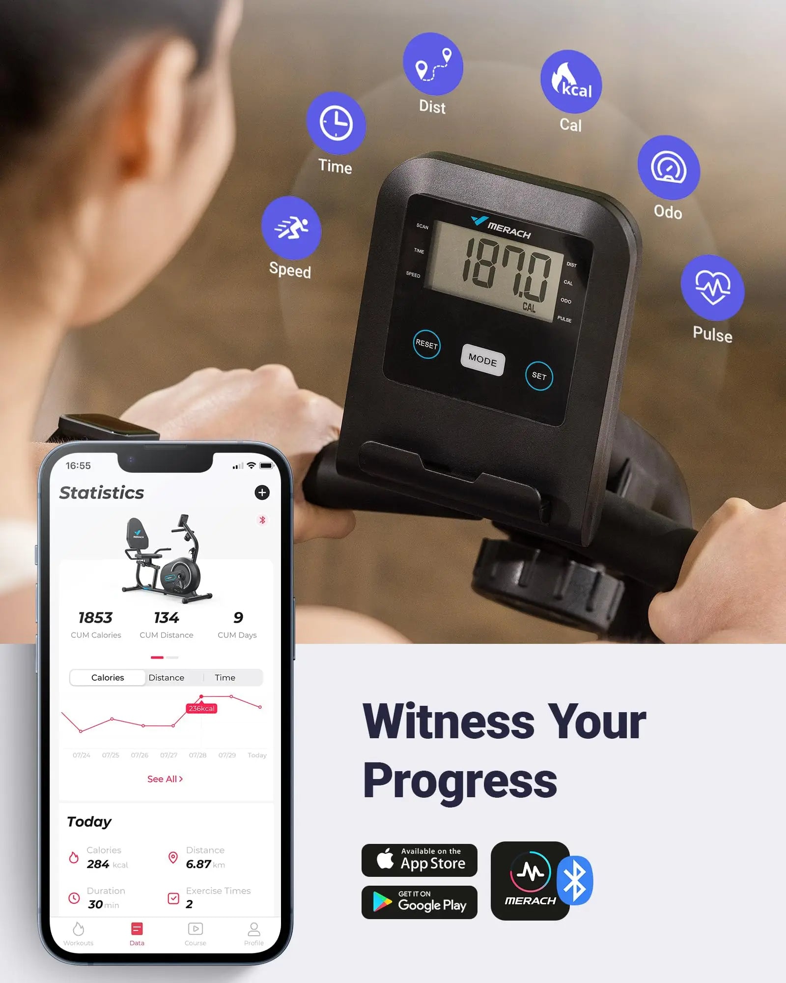 Recumbent Exercise Bike | Smart Bluetooth Magnetic Bike with LCD, Heart Rate Monitor, 8 Resistance Levels, App Connectivity for Home Fitness