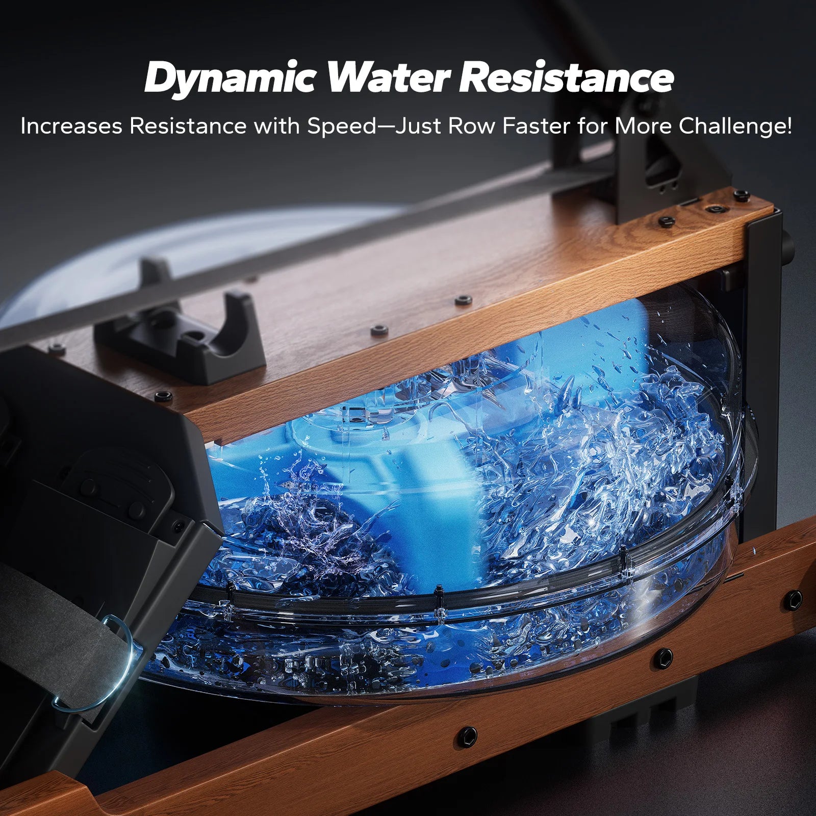 Water Rowing Machine | Foldable Solid Wood Row Machine, 400lbs Capacity, Leak-Proof Tank, Monitor & App Connected | Quiet Home Cardio Equipment