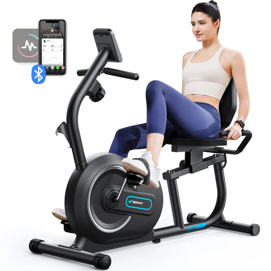 Recumbent Exercise Bike | Smart Bluetooth Magnetic Bike with LCD, Heart Rate Monitor, 8 Resistance Levels, App Connectivity for Home Fitness