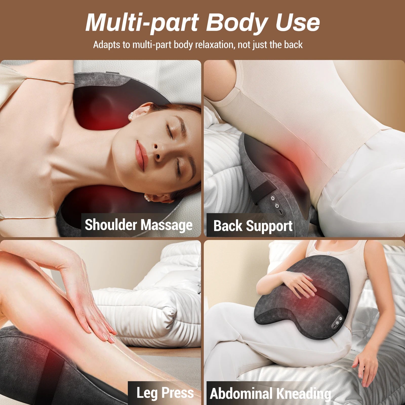 Lumbar Support Pillow | Heated Memory Foam Back Support with 4 Shiatsu Massage Heads for Office Chair, Car, Bed or Sofa