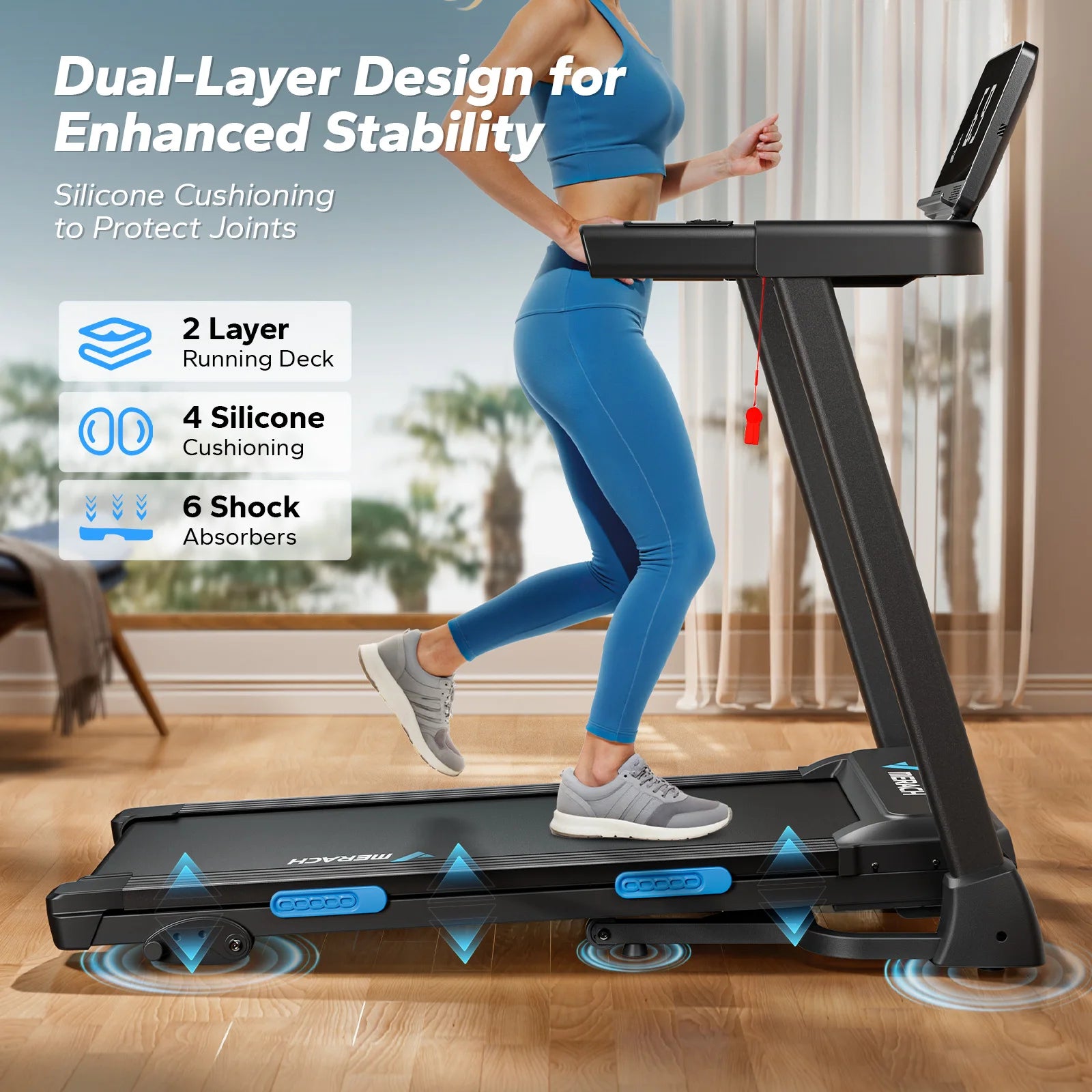 Foldable Treadmill | Incline Quiet Running Machine with Heart Rate Monitoring, Double Deck Tech, 4 Shock Cushions, Wide Belt, APP Connected | 7.5MPH | Compact Home Gym T12B1