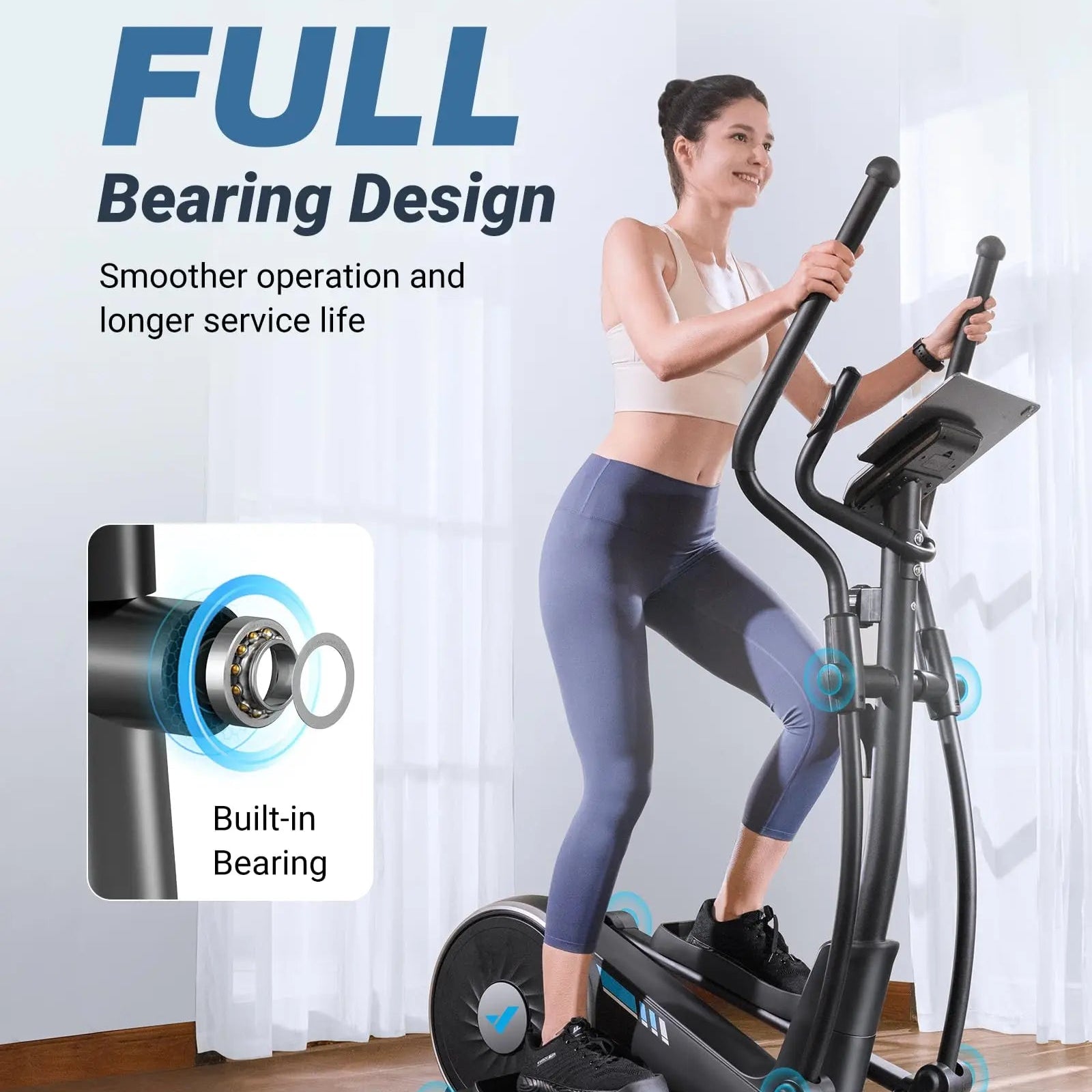 Quiet Elliptical Machine | 15.5″ Stride | 16-Level Resistance | App Sync with MERACH & Kinomap
