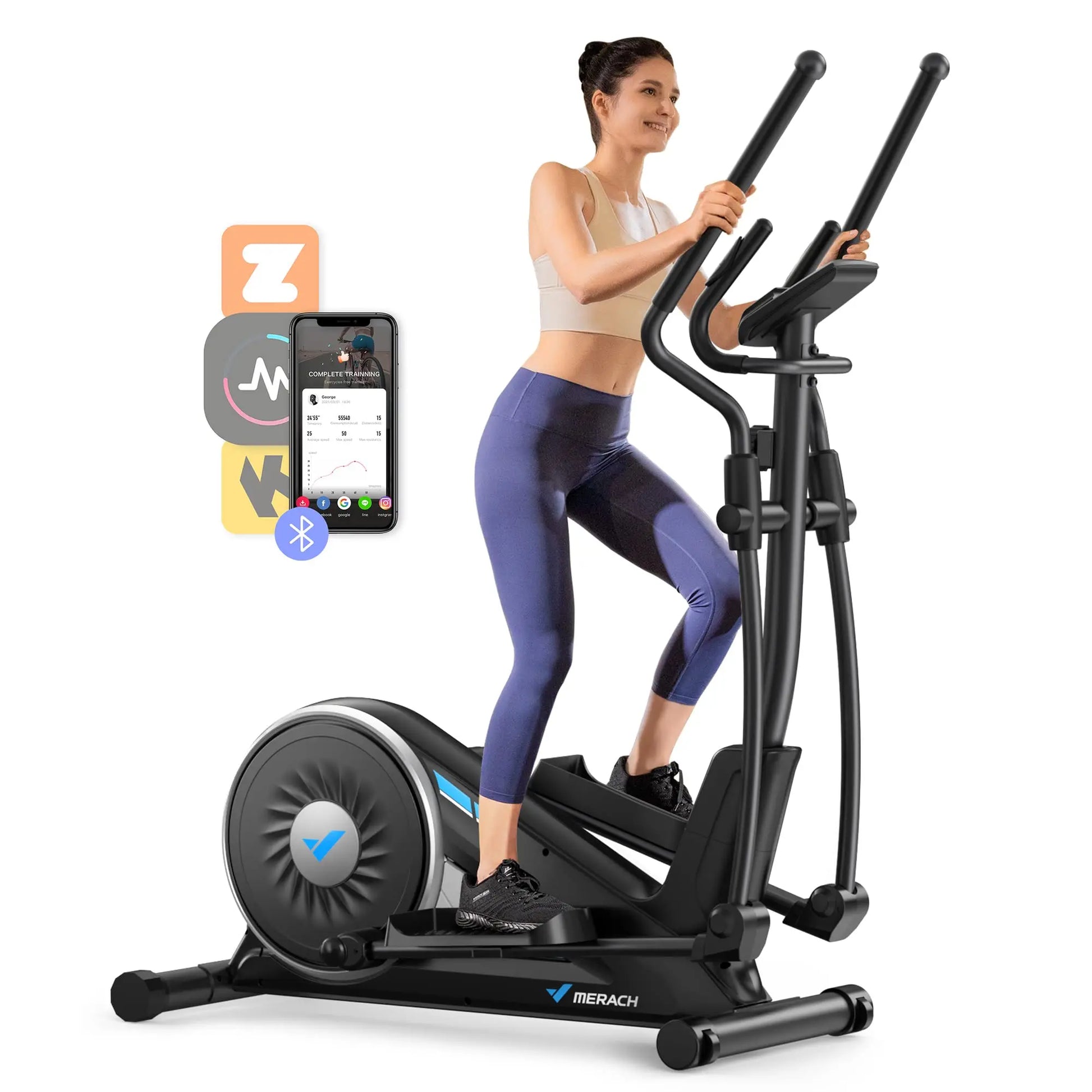 Quiet Elliptical Machine | 15.5″ Stride | 16-Level Resistance | App Sync with MERACH & Kinomap