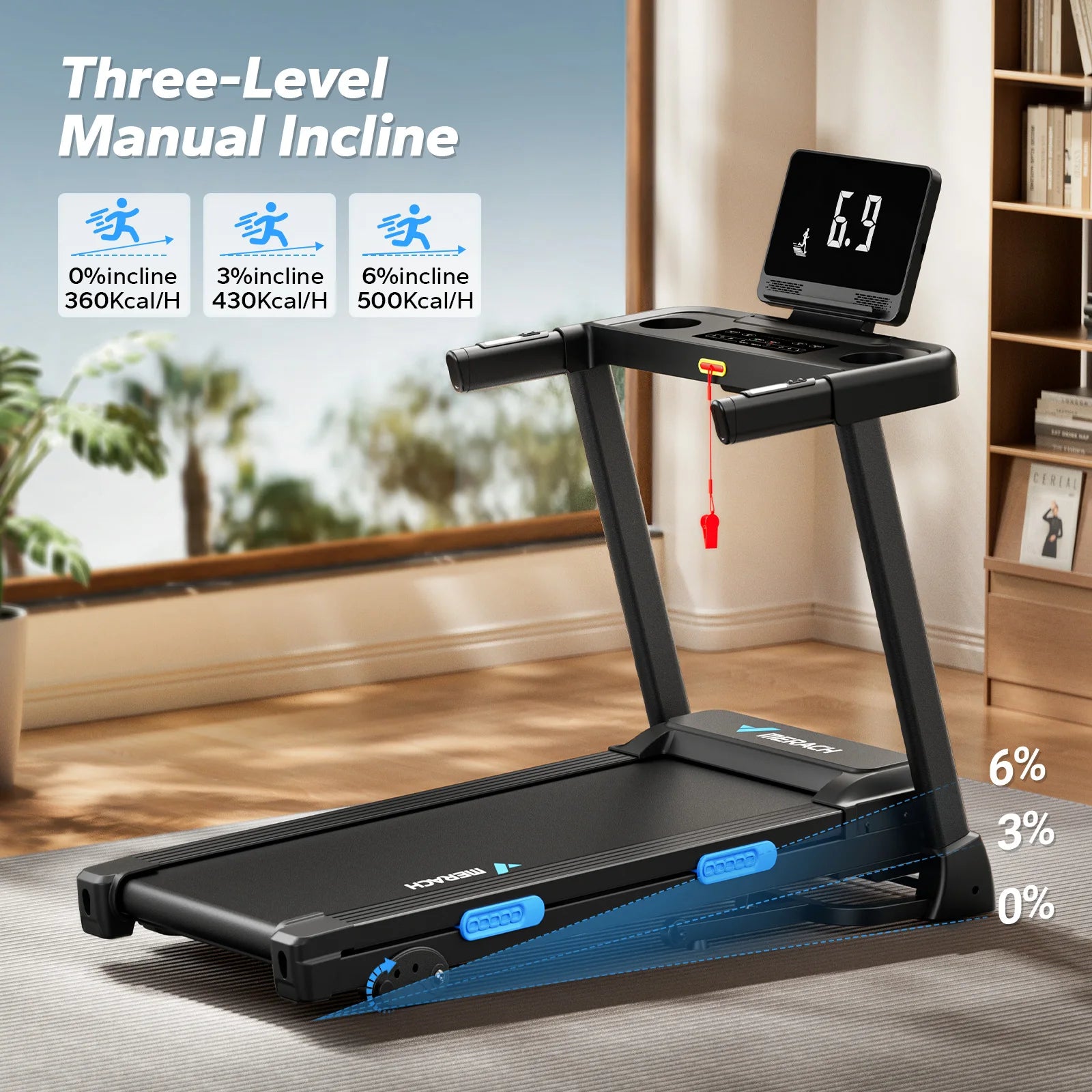 Foldable Treadmill | Incline Quiet Running Machine with Heart Rate Monitoring, Double Deck Tech, 4 Shock Cushions, Wide Belt, APP Connected | 7.5MPH | Compact Home Gym T12B1