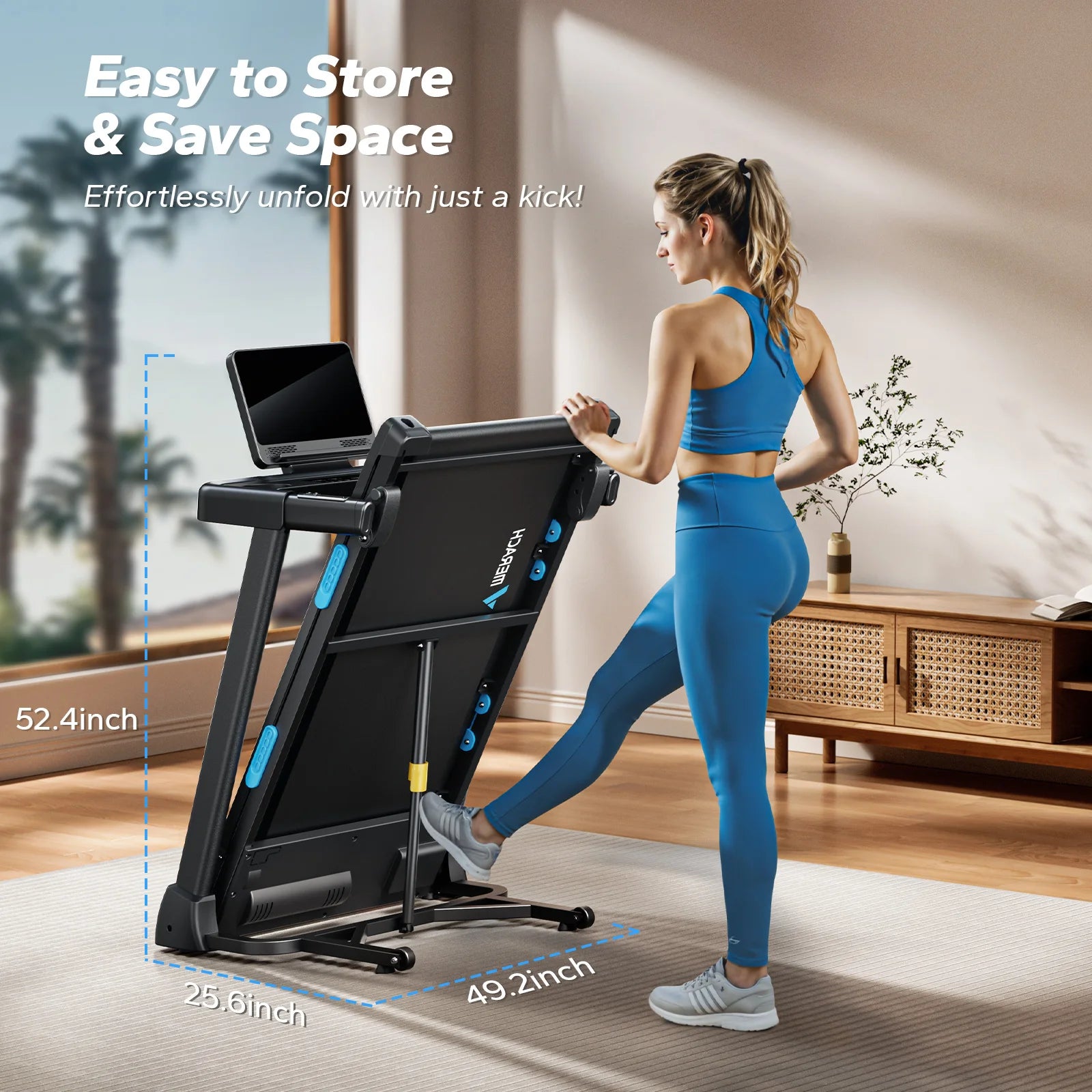 Foldable Treadmill | Incline Quiet Running Machine with Heart Rate Monitoring, Double Deck Tech, 4 Shock Cushions, Wide Belt, APP Connected | 7.5MPH | Compact Home Gym T12B1