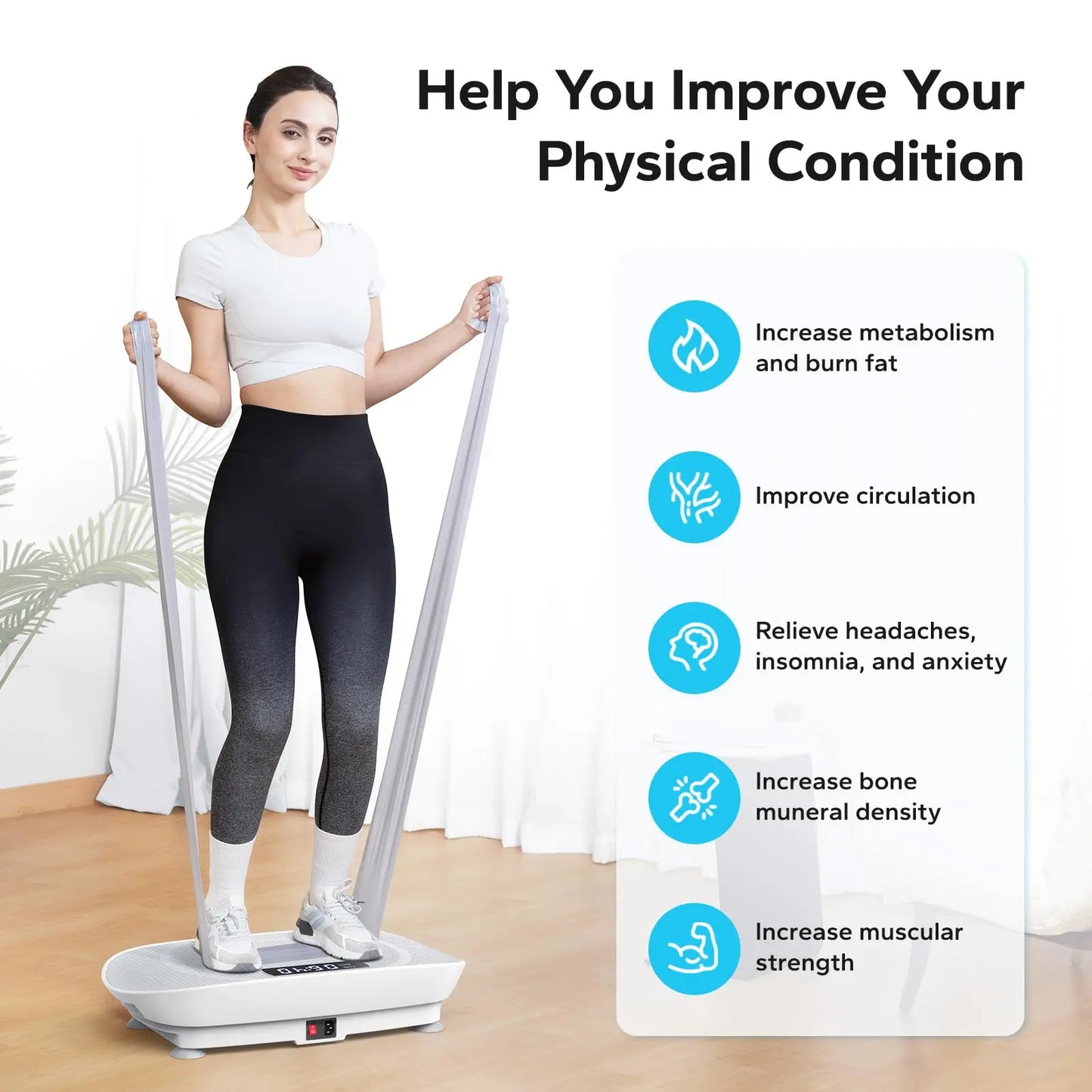 Vibration Plate Exercise Machine | Whole Body Workout Platform with Resistance Bands & Remote | Fat Burning | Home Fitness