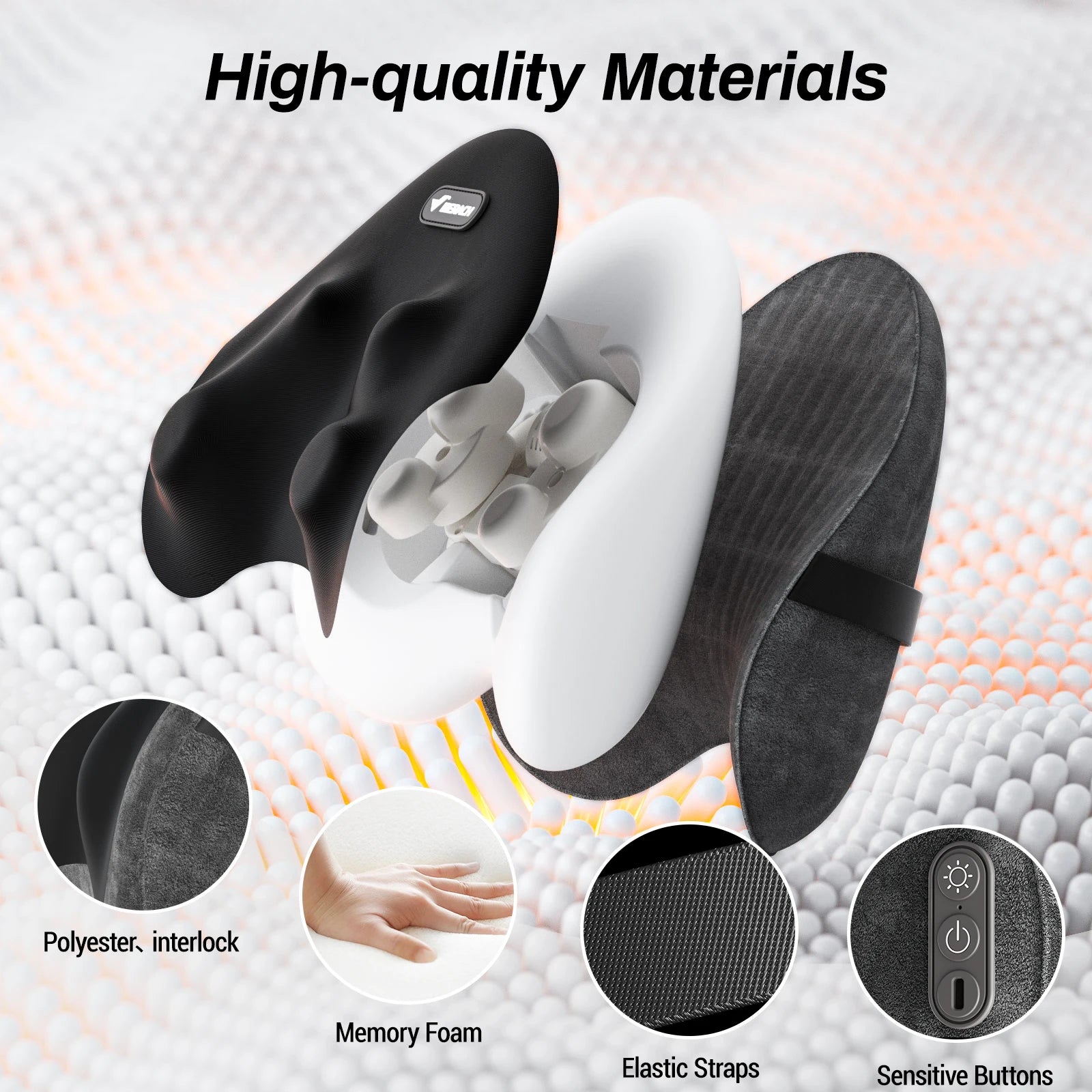 Lumbar Support Pillow | Heated Memory Foam Back Support with 4 Shiatsu Massage Heads for Office Chair, Car, Bed or Sofa