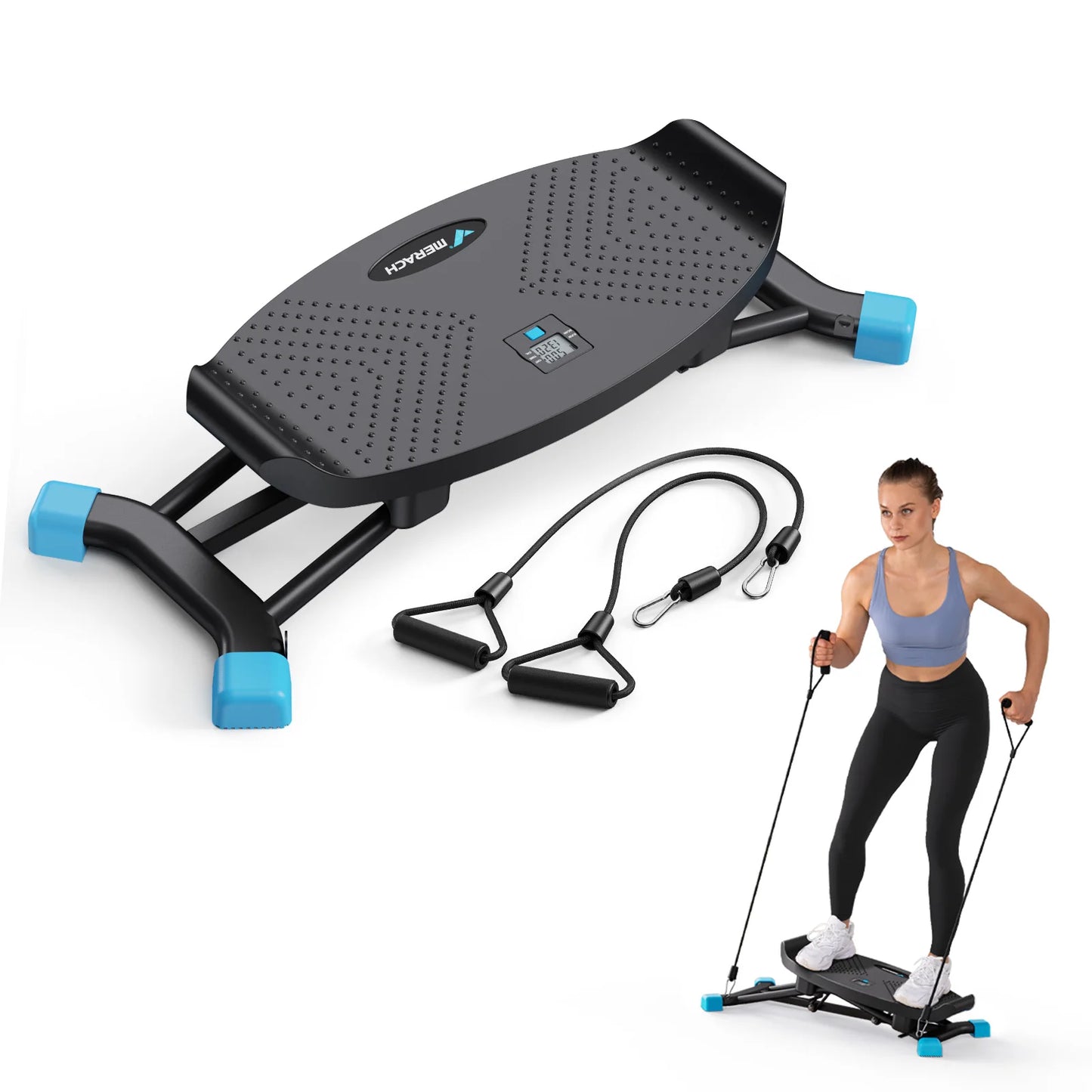 Slide Stepper Ski Machine 440 lb Capacity | Full Body Home Workout with Resistance Bands & LCD Display | No Assembly Required Black