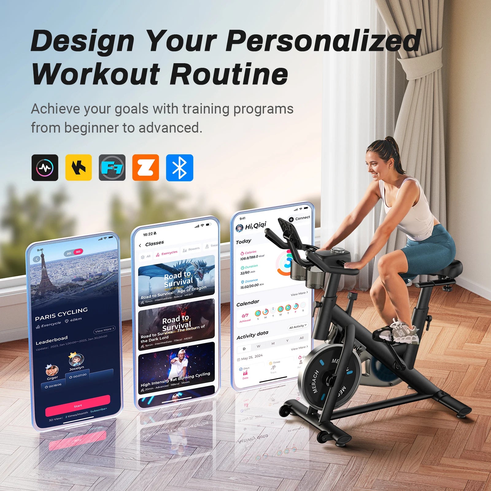 Smart Indoor Exercise Bike | Ultra-Quiet Belt Drive | 15 lb Flywheel | App Sync + 300 lb Capacity