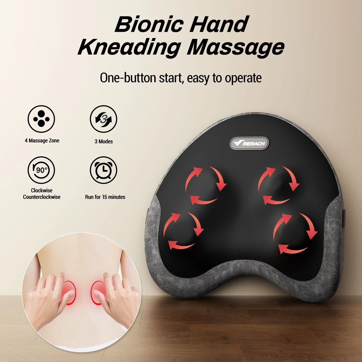 Lumbar Support Pillow | Heated Memory Foam Back Support with 4 Shiatsu Massage Heads for Office Chair, Car, Bed or Sofa
