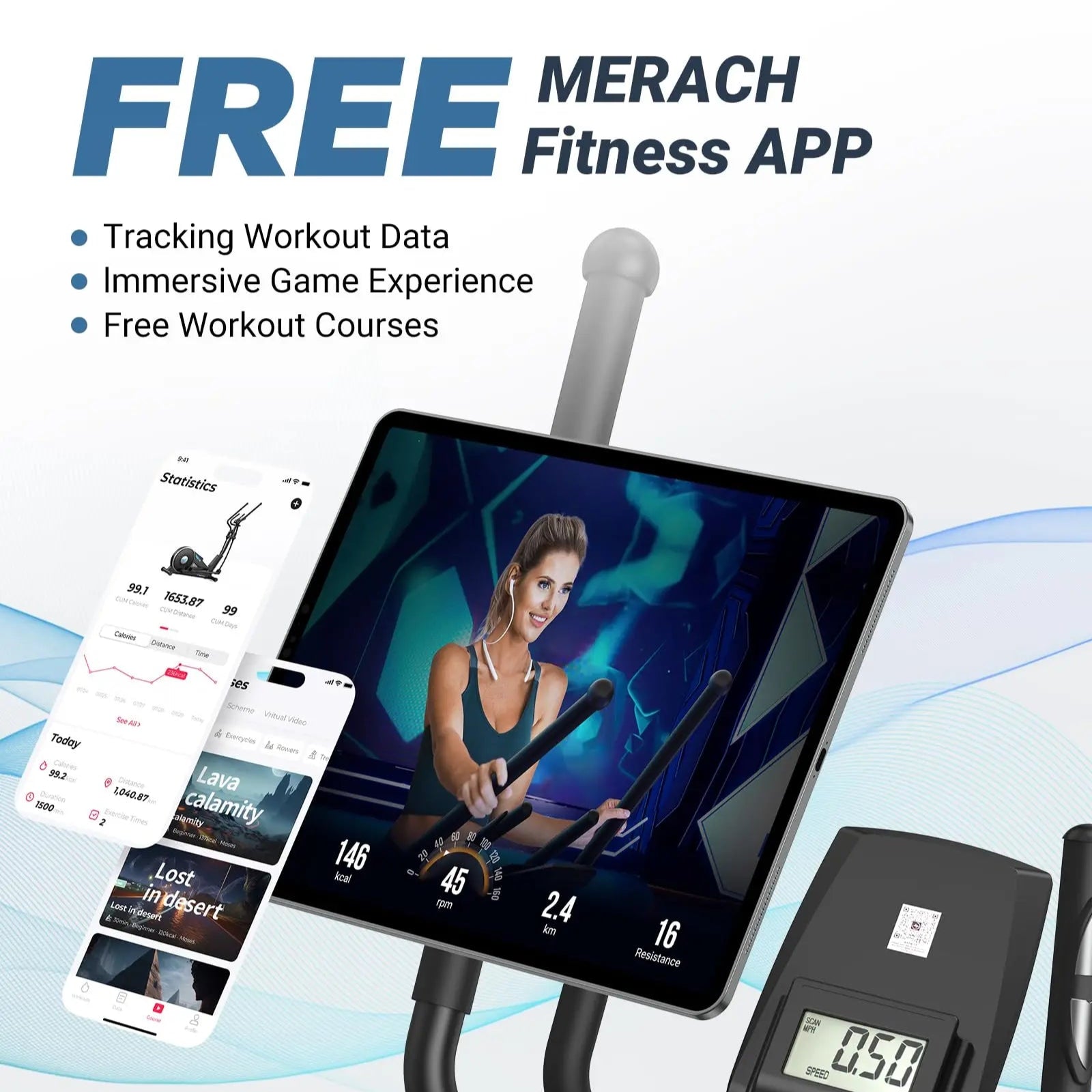 Quiet Elliptical Machine | 15.5″ Stride | 16-Level Resistance | App Sync with MERACH & Kinomap