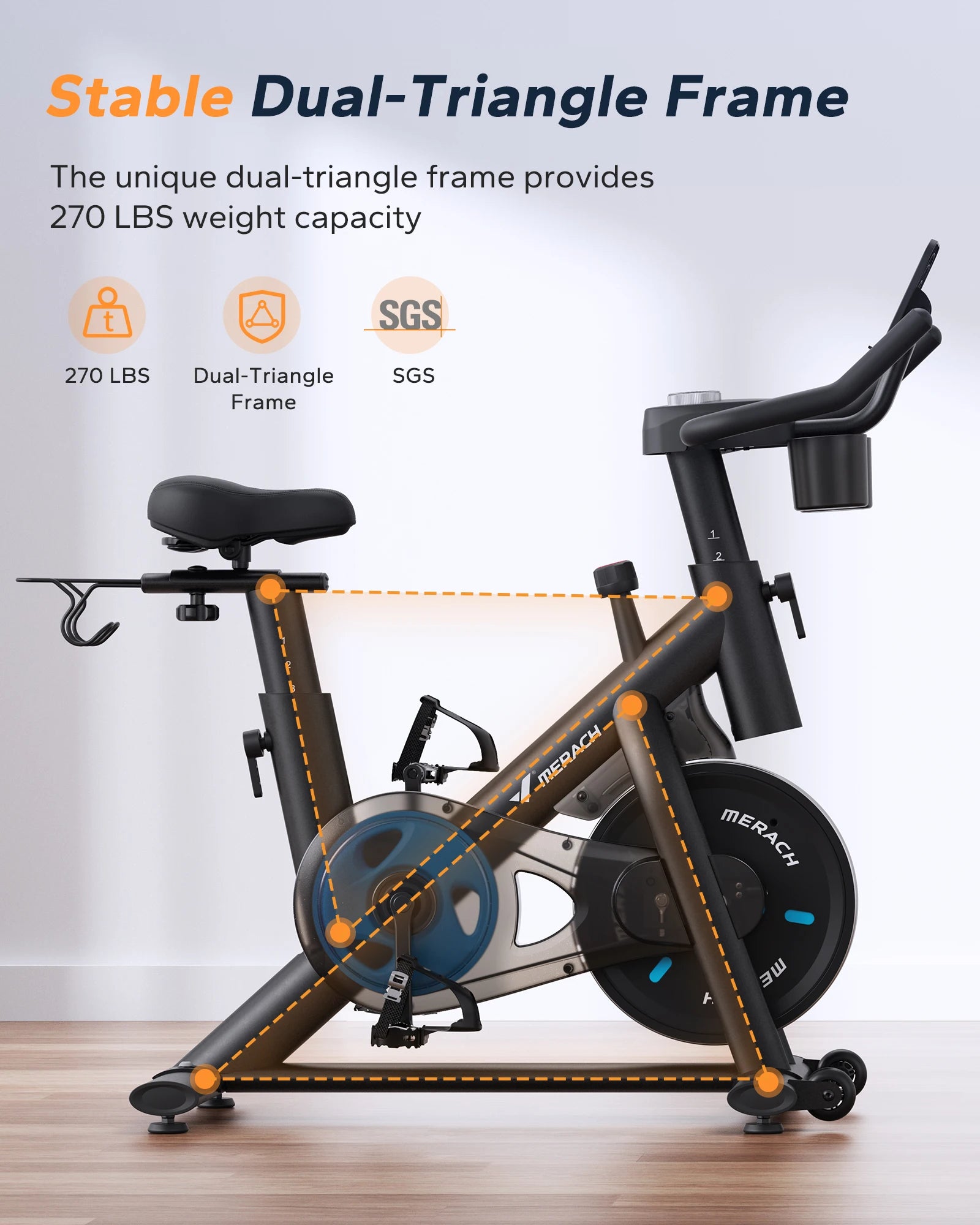 Exercise Bike Brake Pad | Low Noise Magnetic Stationary Indoor Cycling Bike with Fitness Courses, App Sync, 300LB Capacity, Adjustable Seat & Handlebar