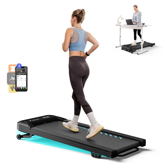 Under Desk Walking Pad Treadmill | 2.5HP Quiet Motor | 9% Electric Incline | Bluetooth App + Remote