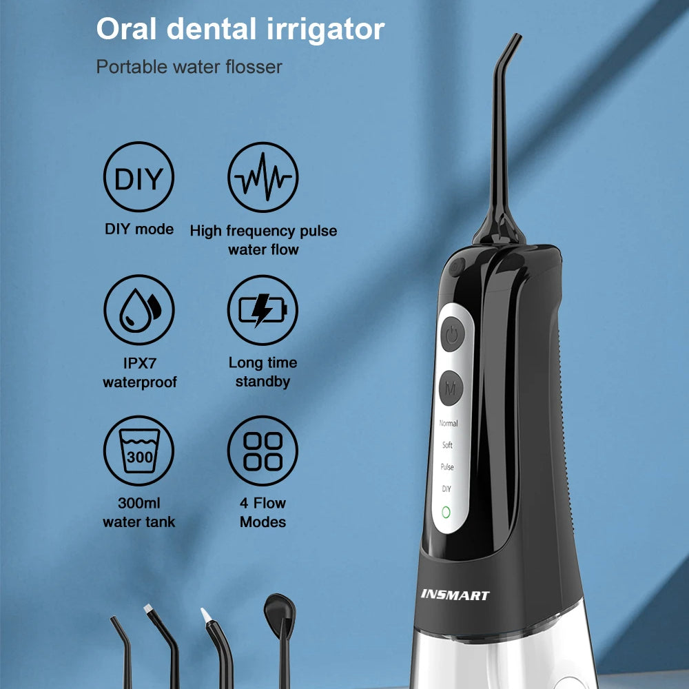 Cordless Water Flosser for Teeth | 300ml Tank, 5 Tips for Braces & Implants | 21-Day USB-C Rechargeable, IPX7 Waterproof