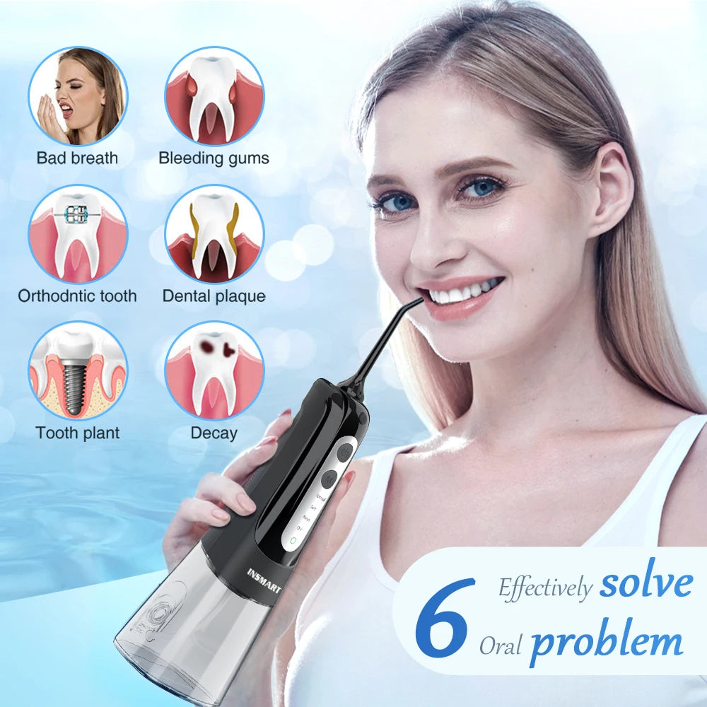 Cordless Water Flosser for Teeth | 300ml Tank, 5 Tips for Braces & Implants | 21-Day USB-C Rechargeable, IPX7 Waterproof