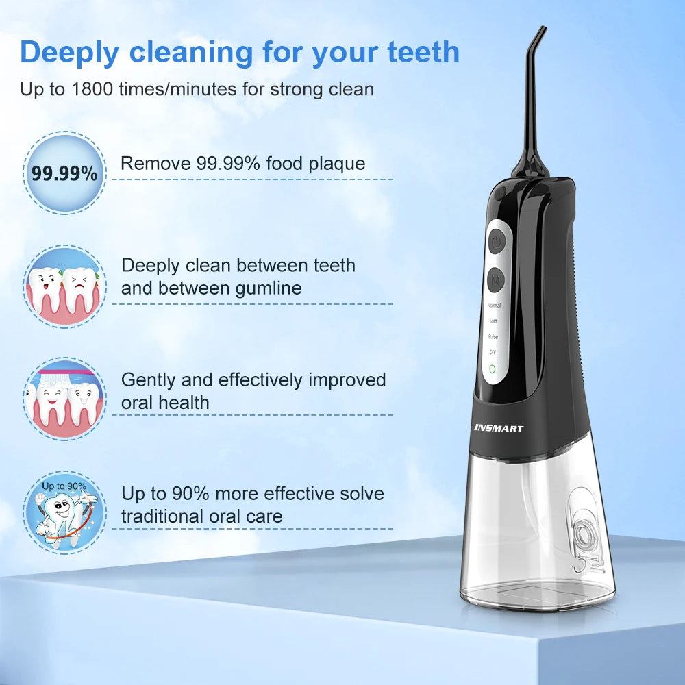 Cordless Water Flosser for Teeth | 300ml Tank, 5 Tips for Braces & Implants | 21-Day USB-C Rechargeable, IPX7 Waterproof