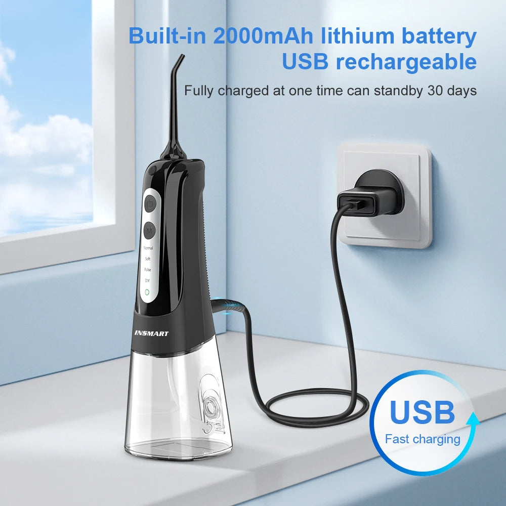 Cordless Water Flosser for Teeth | 300ml Tank, 5 Tips for Braces & Implants | 21-Day USB-C Rechargeable, IPX7 Waterproof