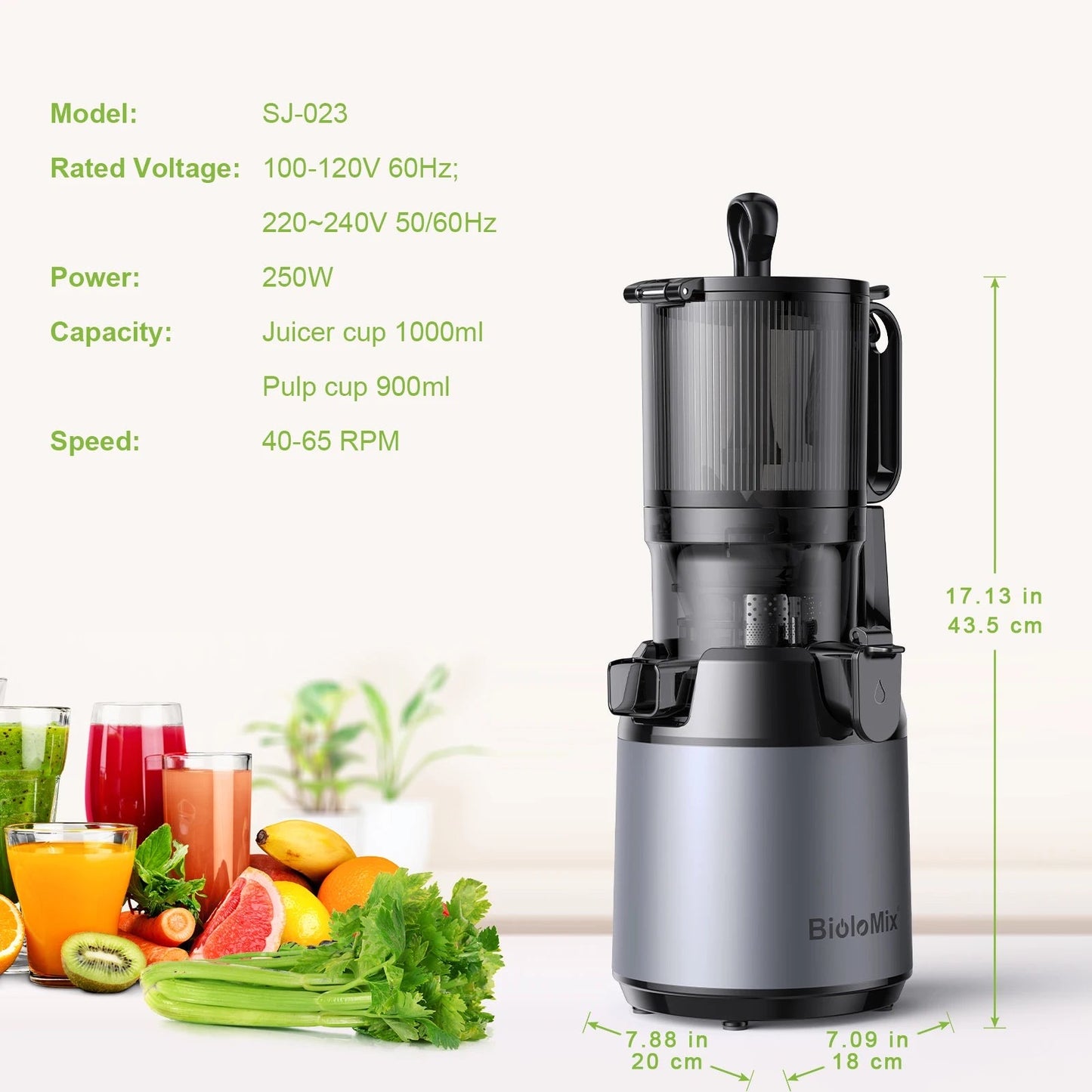 Cold Press Juicer Machine | 5.2in Wide Mouth, 200W Slow Masticating Juicer for Whole Fruits & Veggies â BPA-Free, Dishwasher Safe