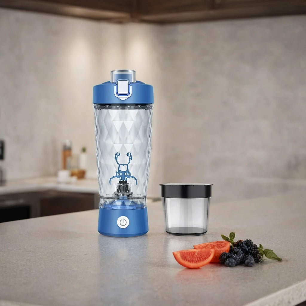 Electric Protein Shaker Bottle | 7500RPM USB Rechargeable Mixer for Smooth Shakes, Coffee & More | Self-Cleaning & Portable Design Blue
