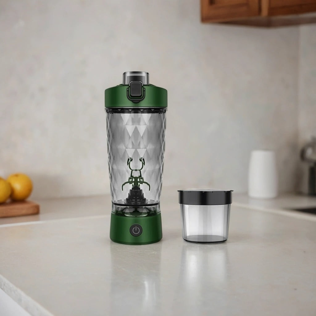 Electric Protein Shaker Bottle | 7500RPM USB Rechargeable Mixer for Smooth Shakes, Coffee & More | Self-Cleaning & Portable Design Green
