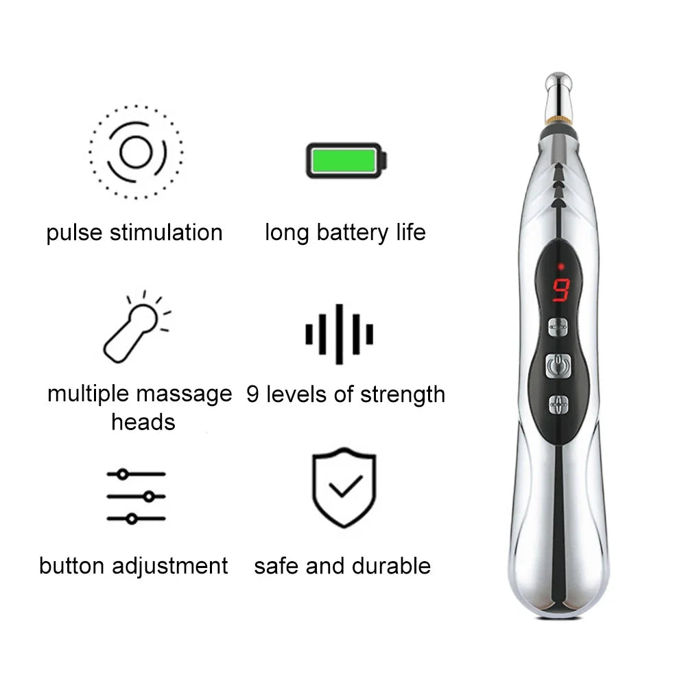 Electric Acupuncture Pen | 5-in-1 Meridian Therapy Device for Pain Relief, Circulation & Facial Care | 9 Intensity Levels, USB-C Rechargeable, Needle-Free