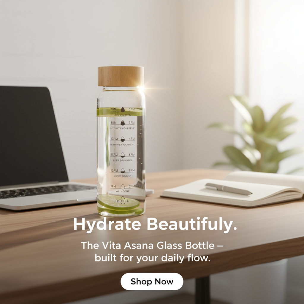Glass Water Bottle with Time Markings | Eco-Friendly Borosilicate Glass & Bamboo Lid | Leakproof, BPA-Free, Pure Taste Hydration Bottle