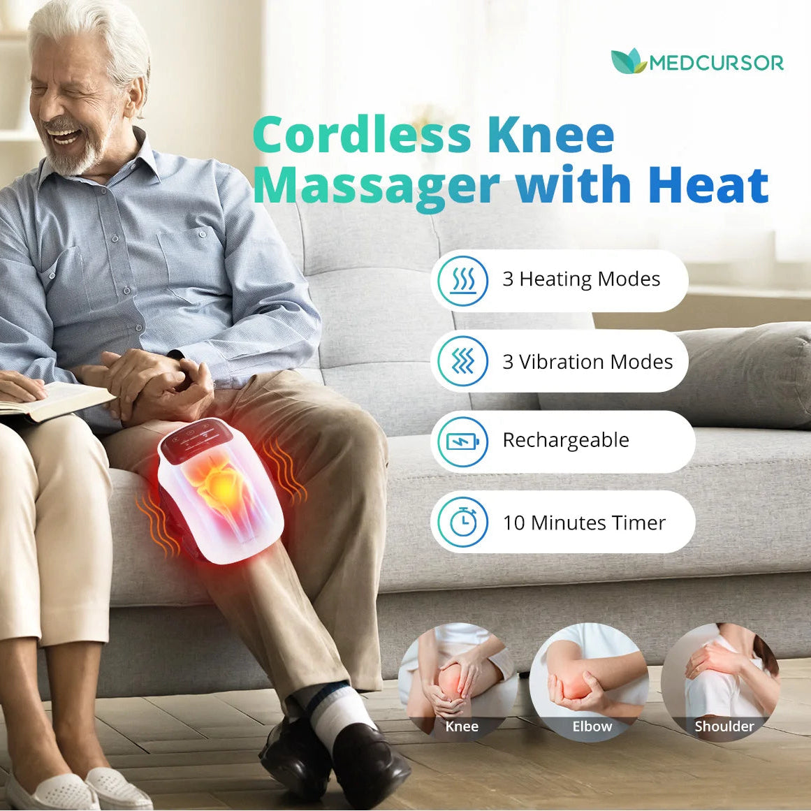 Heated Knee Massager with Vibration | 3 Heat & Massage Levels | LED Display | Cordless Rechargeable Knee Brace for Pain Relief & Joint Recovery