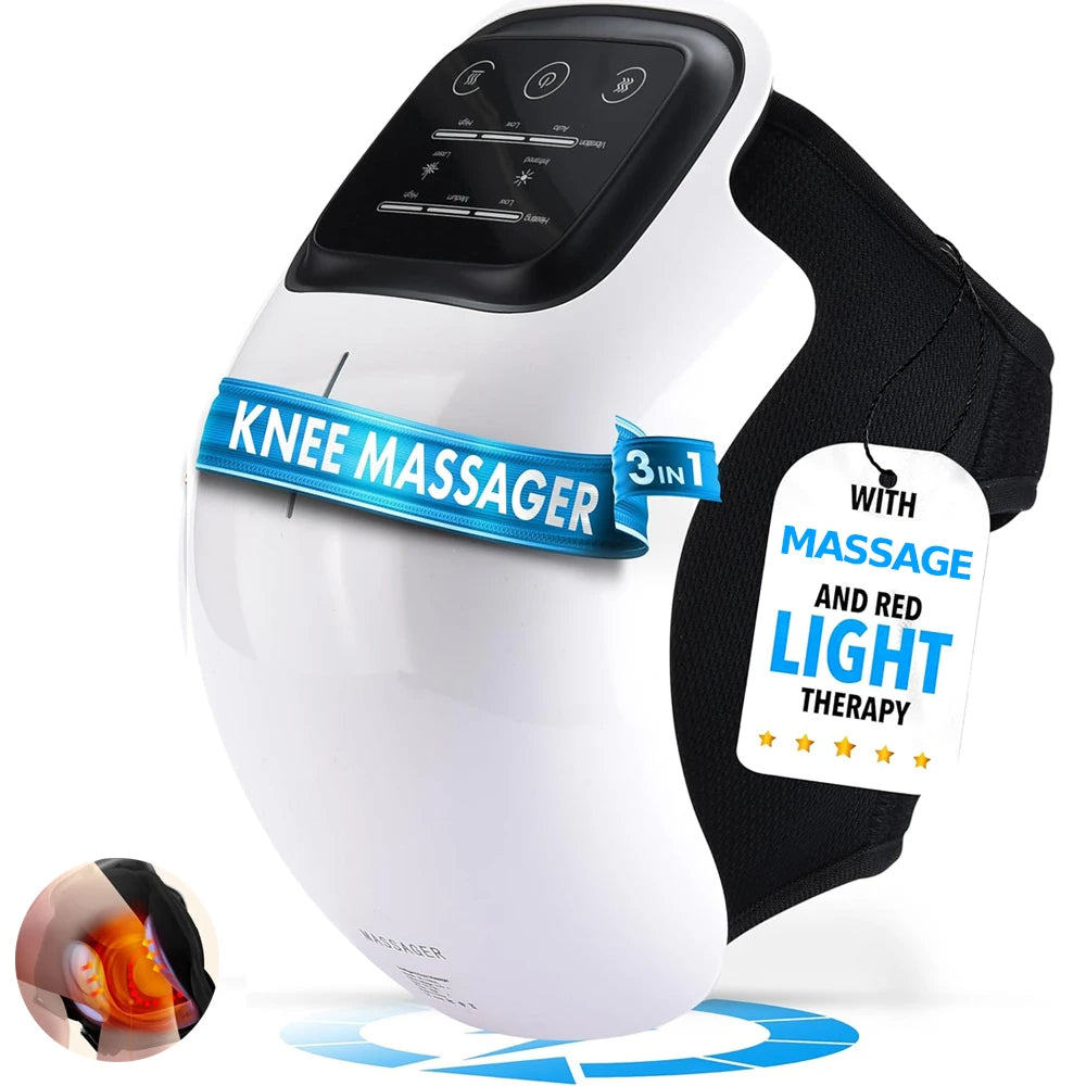 Heated Knee Massager with Vibration | 3 Heat & Massage Levels | LED Display | Cordless Rechargeable Knee Brace for Pain Relief & Joint Recovery