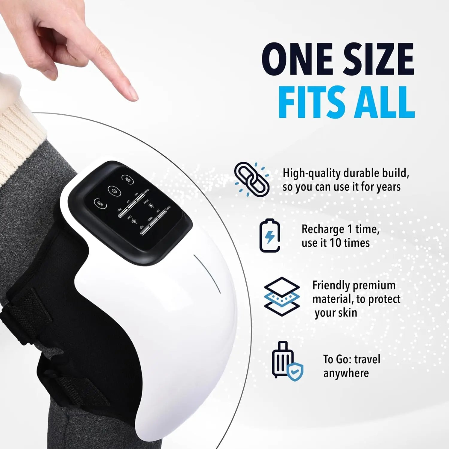 Heated Knee Massager with Vibration | 3 Heat & Massage Levels | LED Display | Cordless Rechargeable Knee Brace for Pain Relief & Joint Recovery
