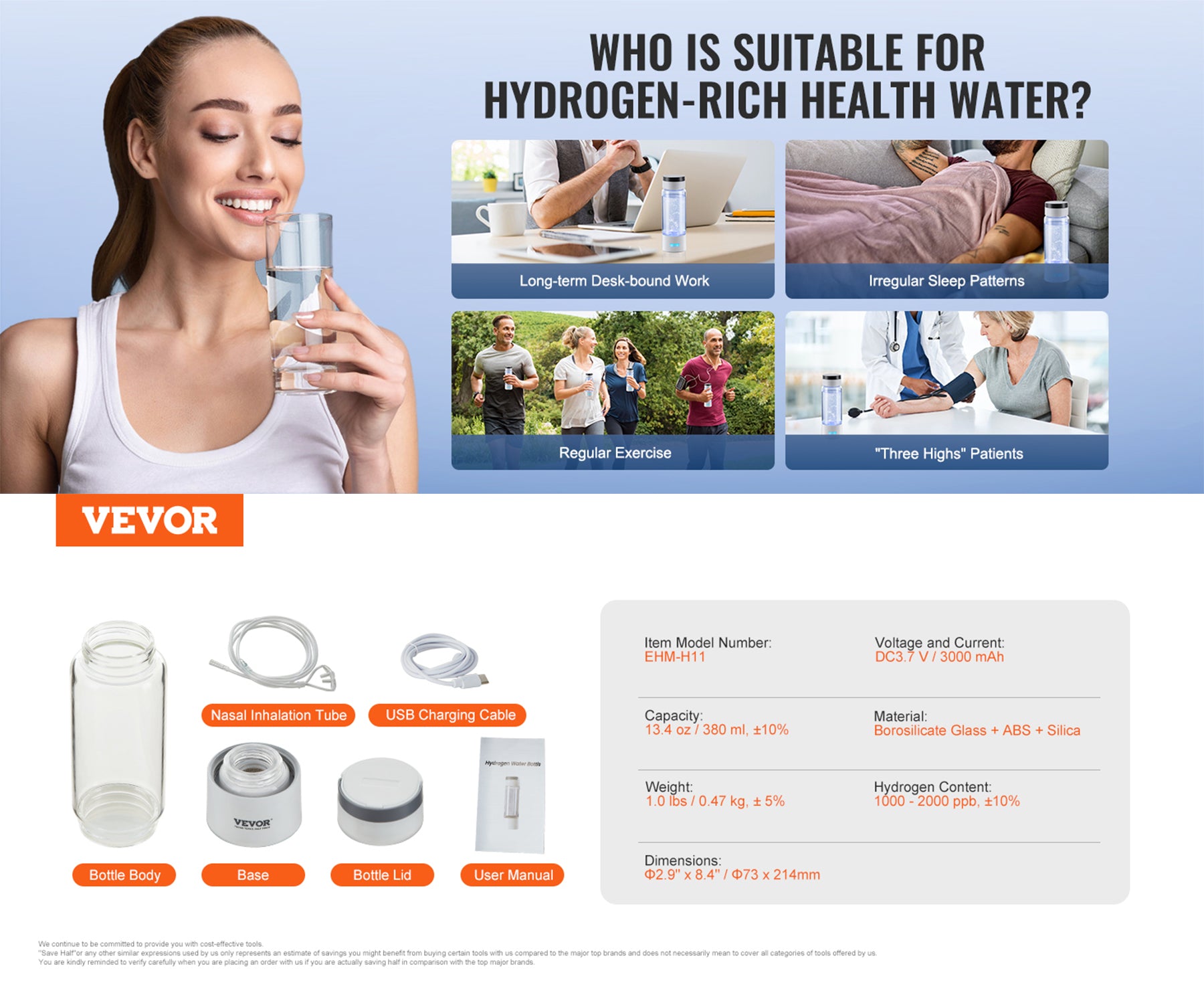 Hydrogen Water Bottle Generator | 380 ml Hydrogen-Rich Water Maker with Inhalation & Self-Cleaning | Portable Ionizer for Energy, Recovery & Daily Wellness