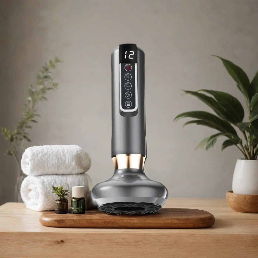 Electric Cupping Device – 12-Level Suction, 113–122 °F Infrared Heat, Massage & Scraping, USB-C Rechargeable, Wireless Gray