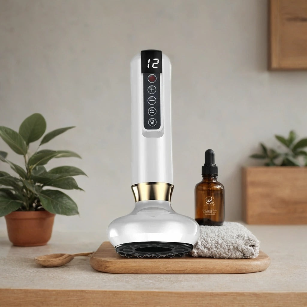 Electric Cupping Device – 12-Level Suction, 113–122 °F Infrared Heat, Massage & Scraping, USB-C Rechargeable, Wireless White