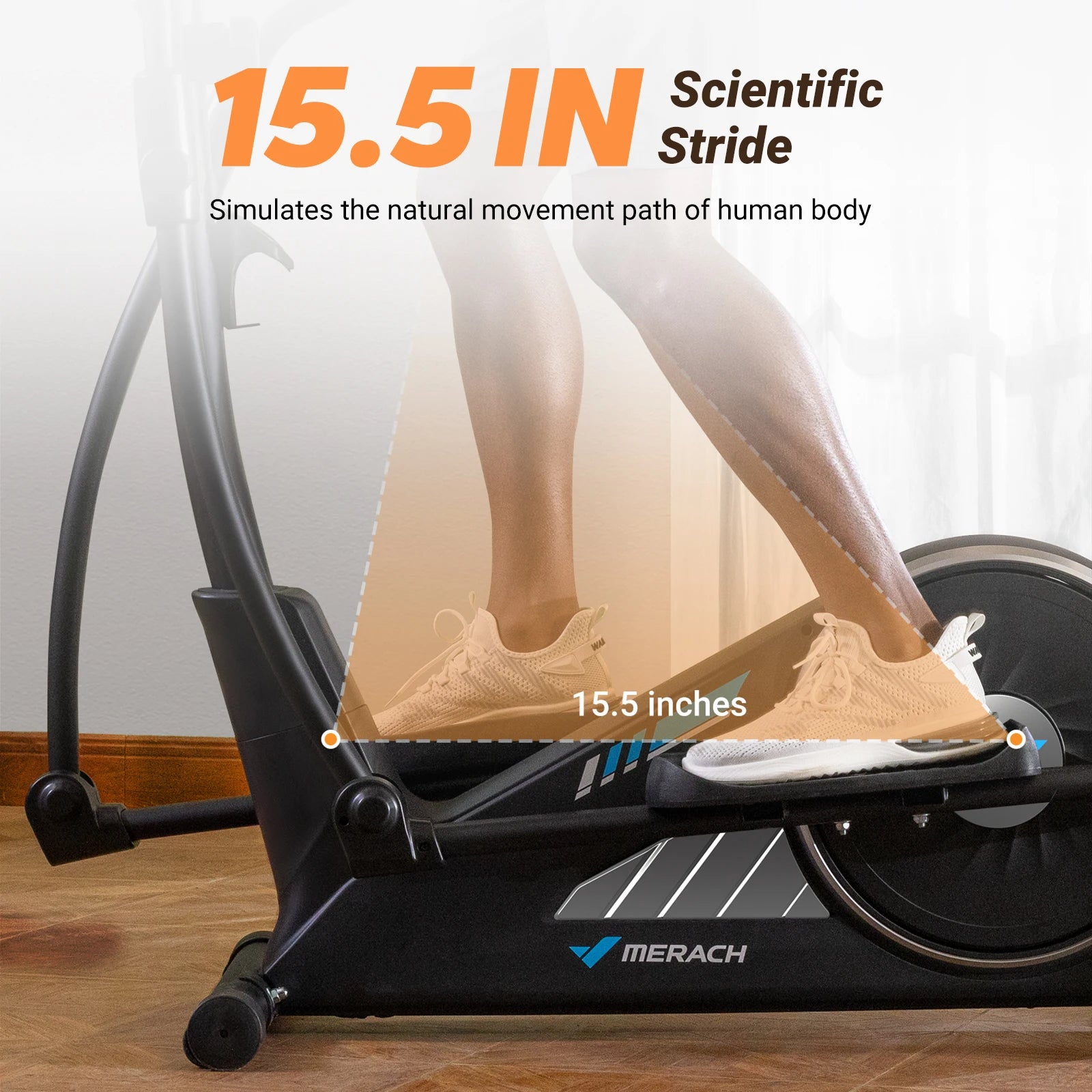 Quiet Elliptical Machine | 15.5″ Stride | 16-Level Resistance | App Sync with MERACH & Kinomap