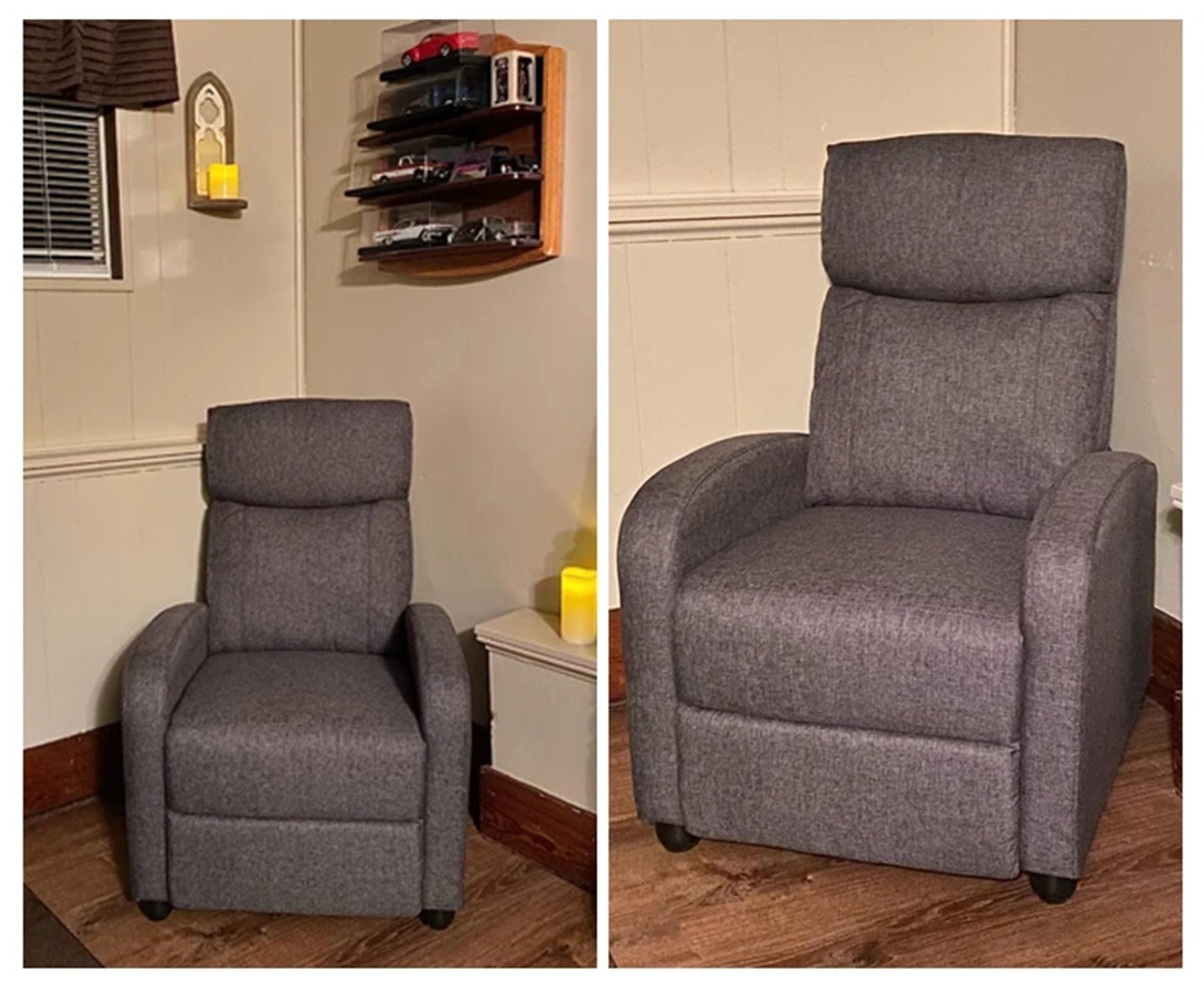 Recliner Massage Chair | Adjustable Fabric Sofa | Lumbar Support & Full Backrest | Modern Grey and Black